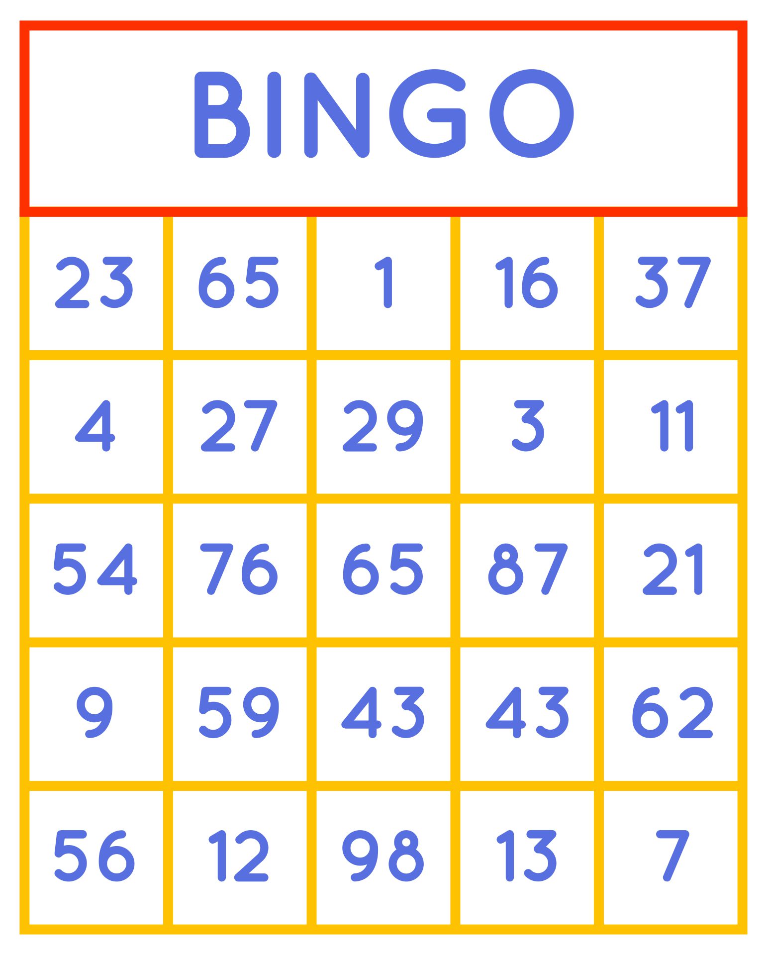Free Printable Number Bingo