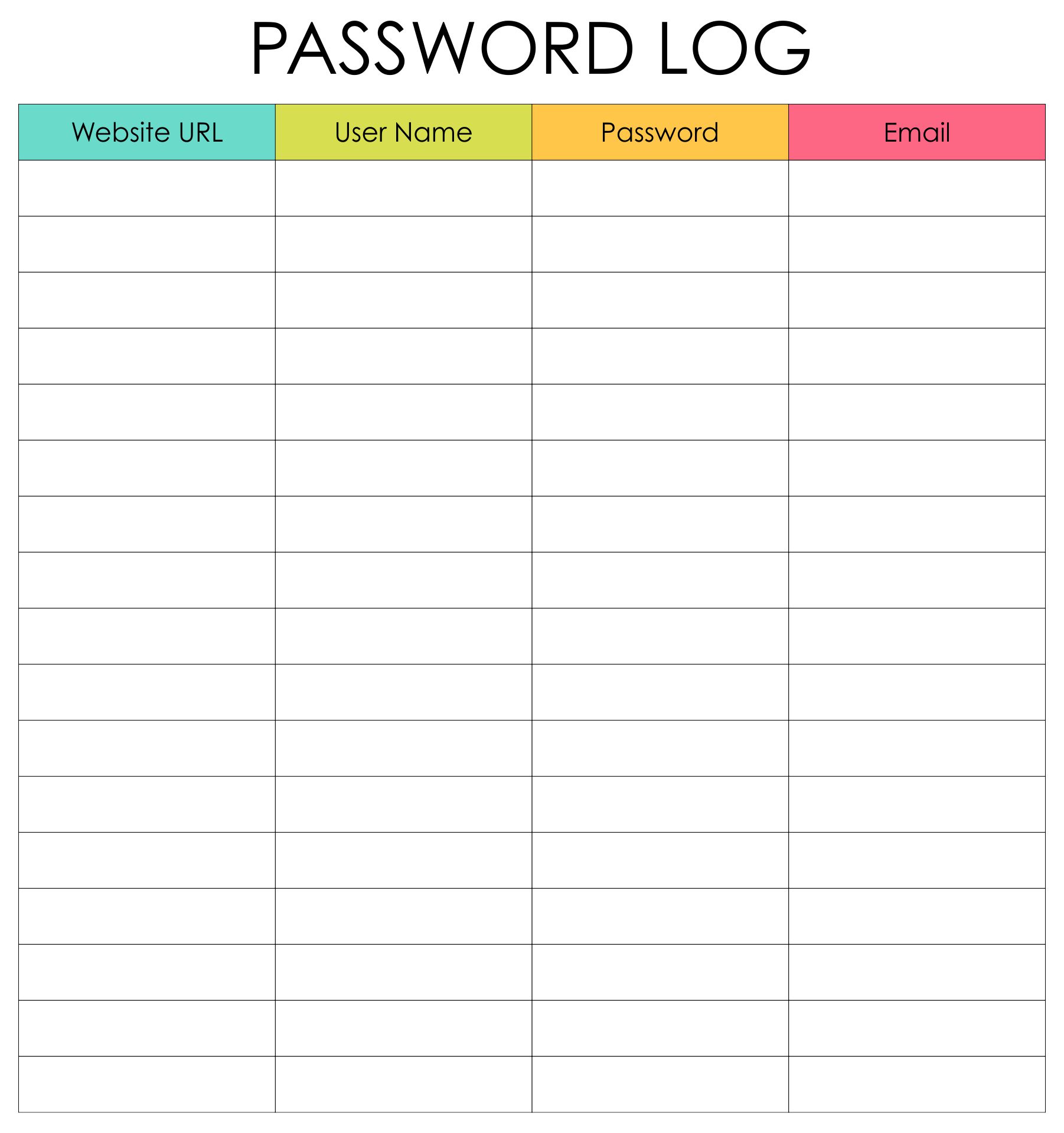 Free Printable Password Organizer Pdf