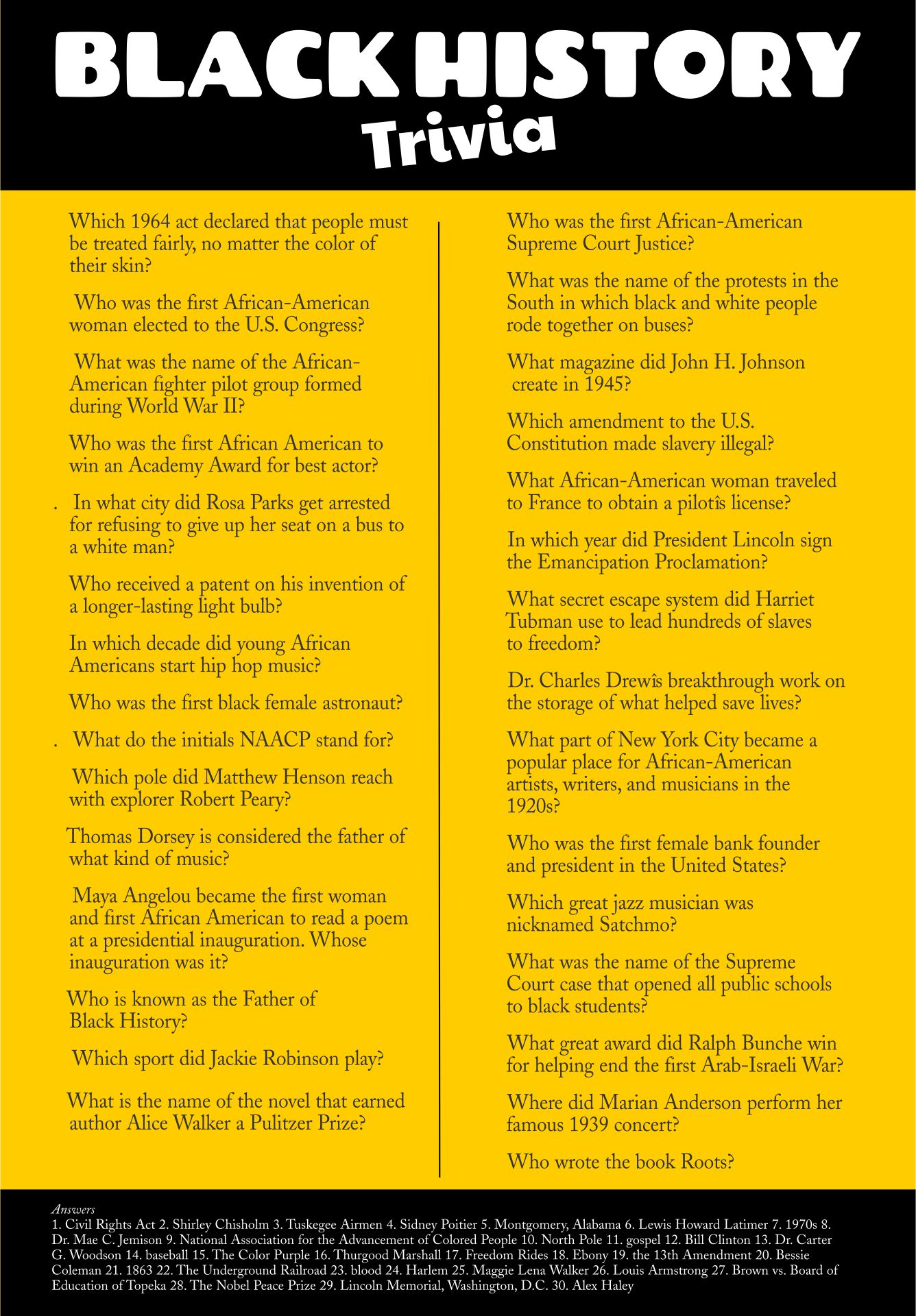 Funny Black Trivia Questions And Answers Printable
