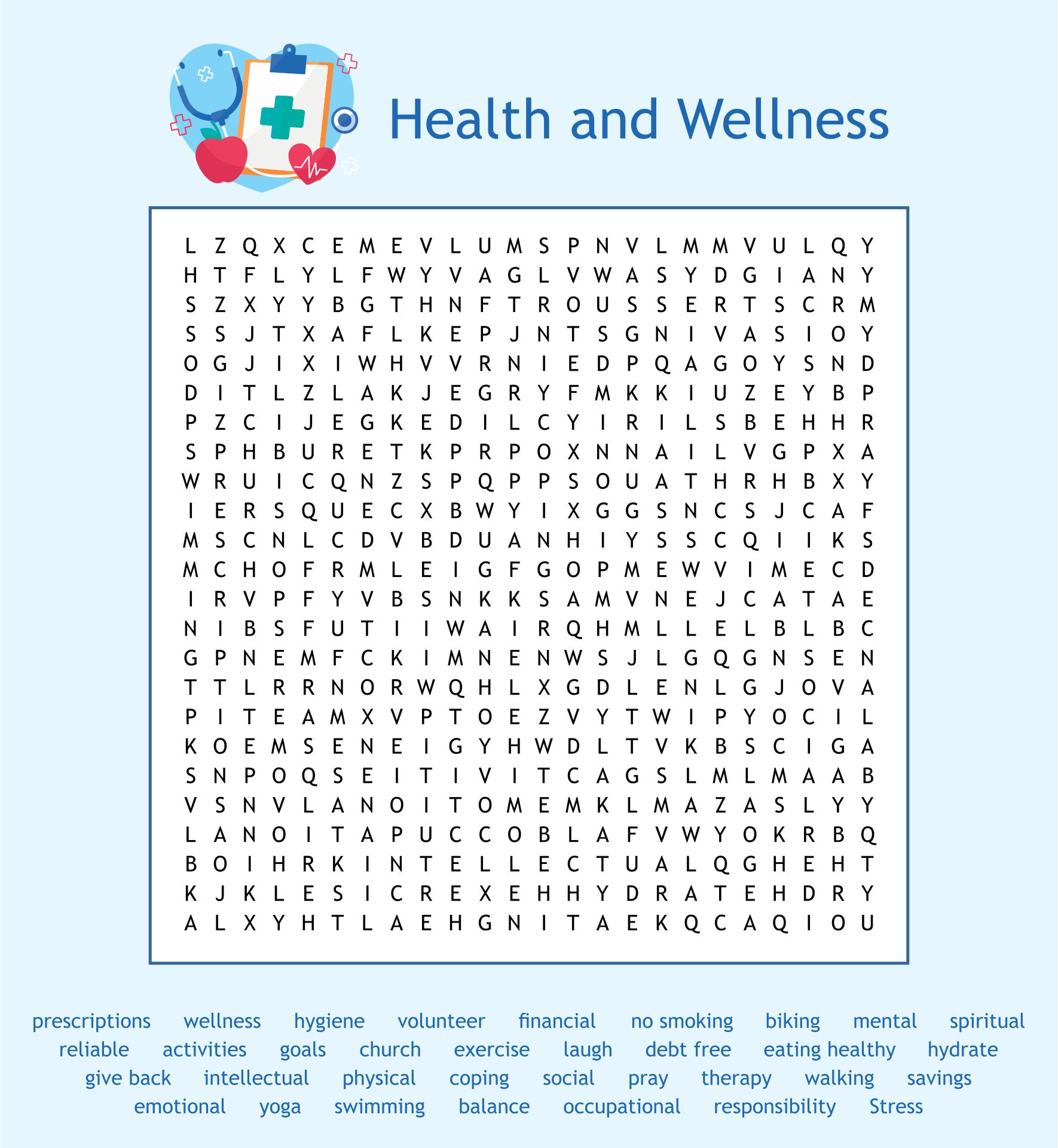 Health And Wellness Word Search Puzzle
