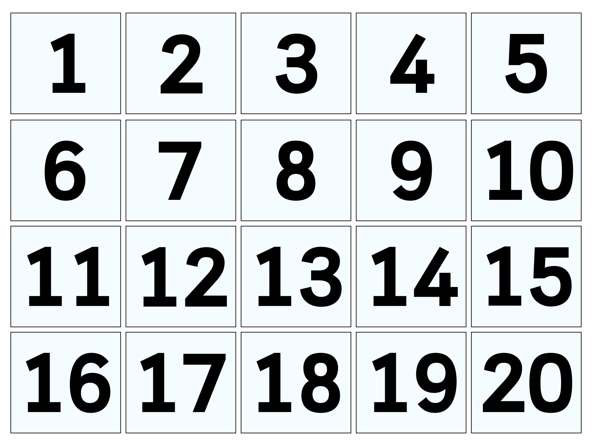 Large Solid Printable Numbers 1-20