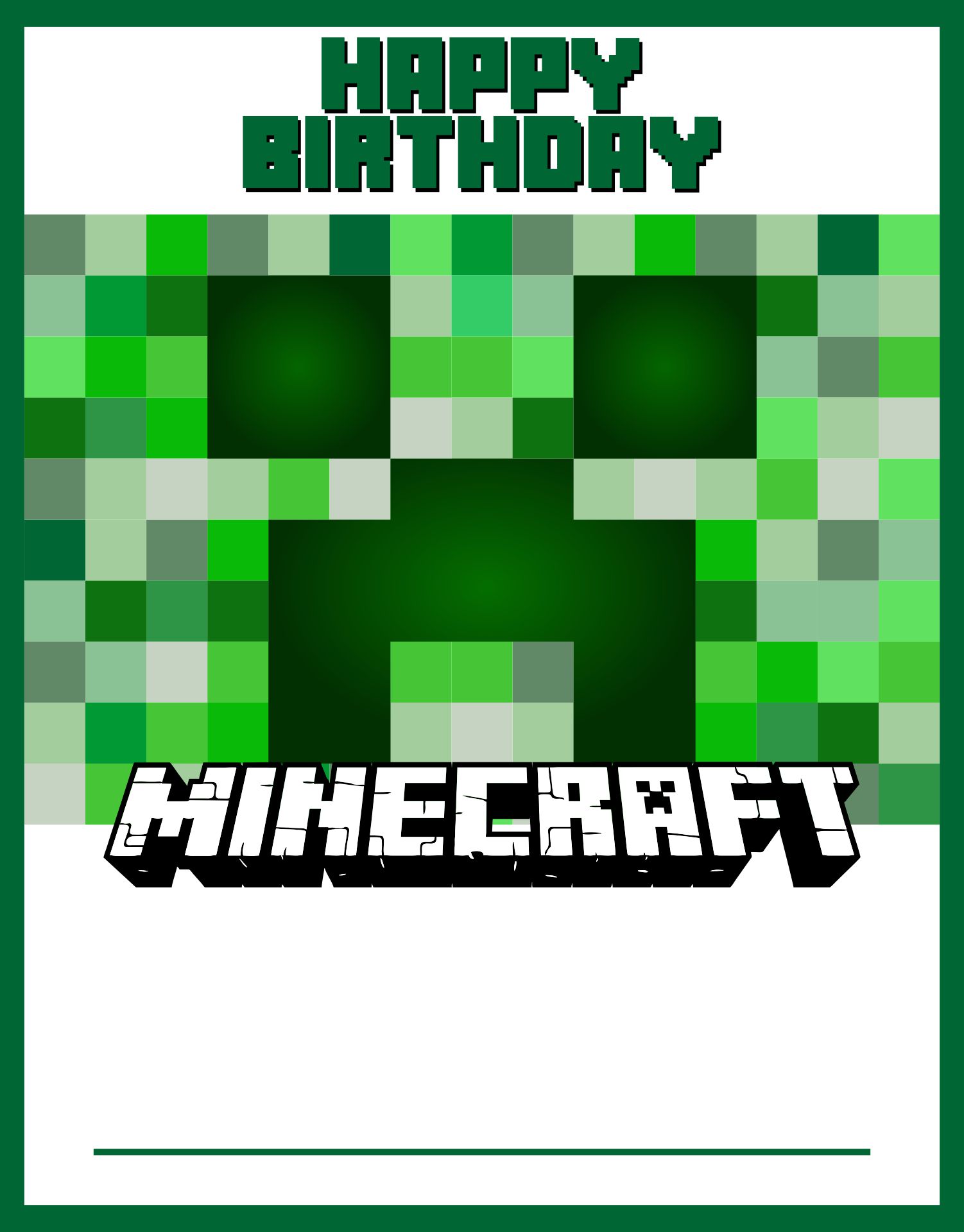 Minecraft Birthday Card Template
