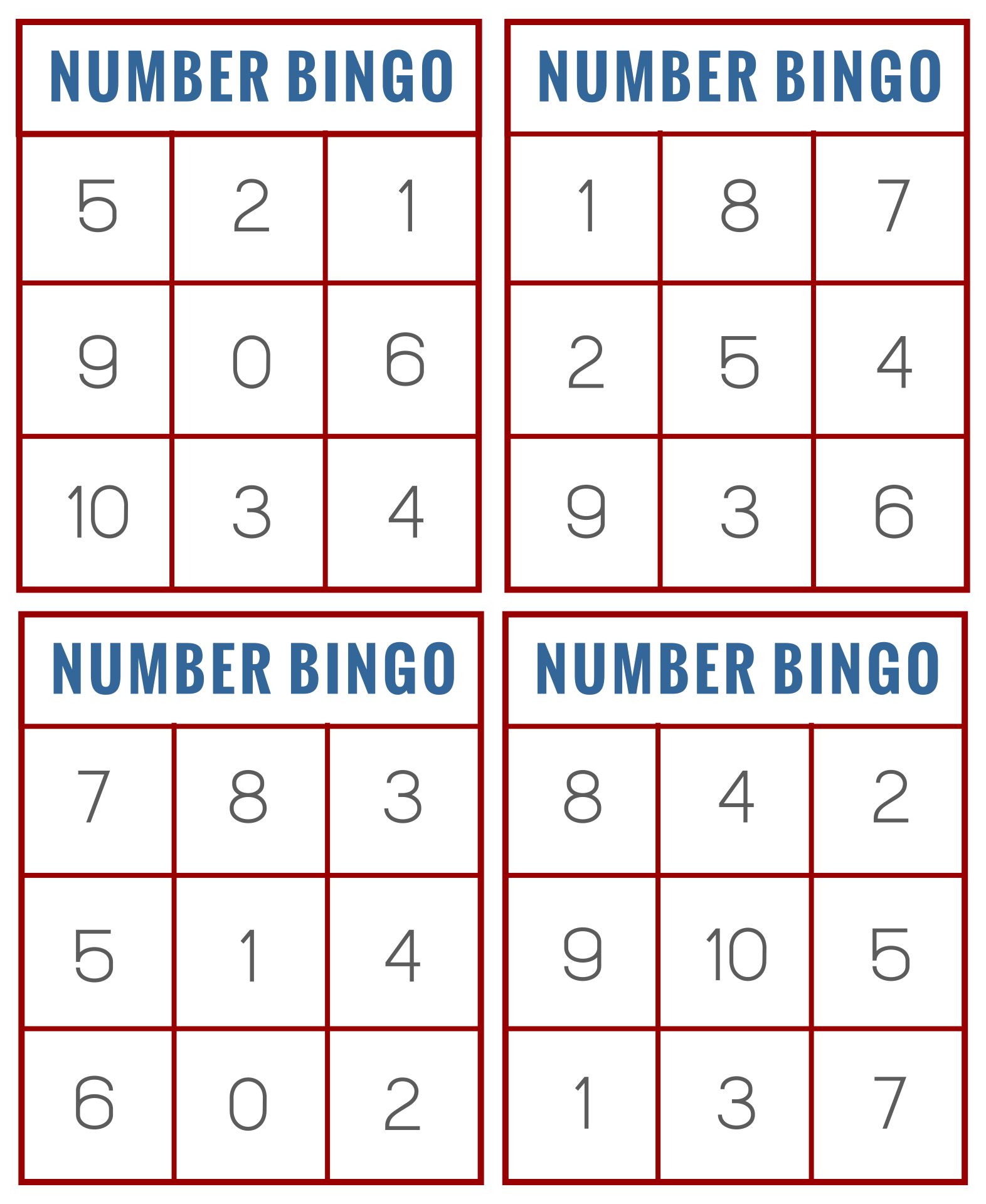 Numbers Bingo Printable Cards