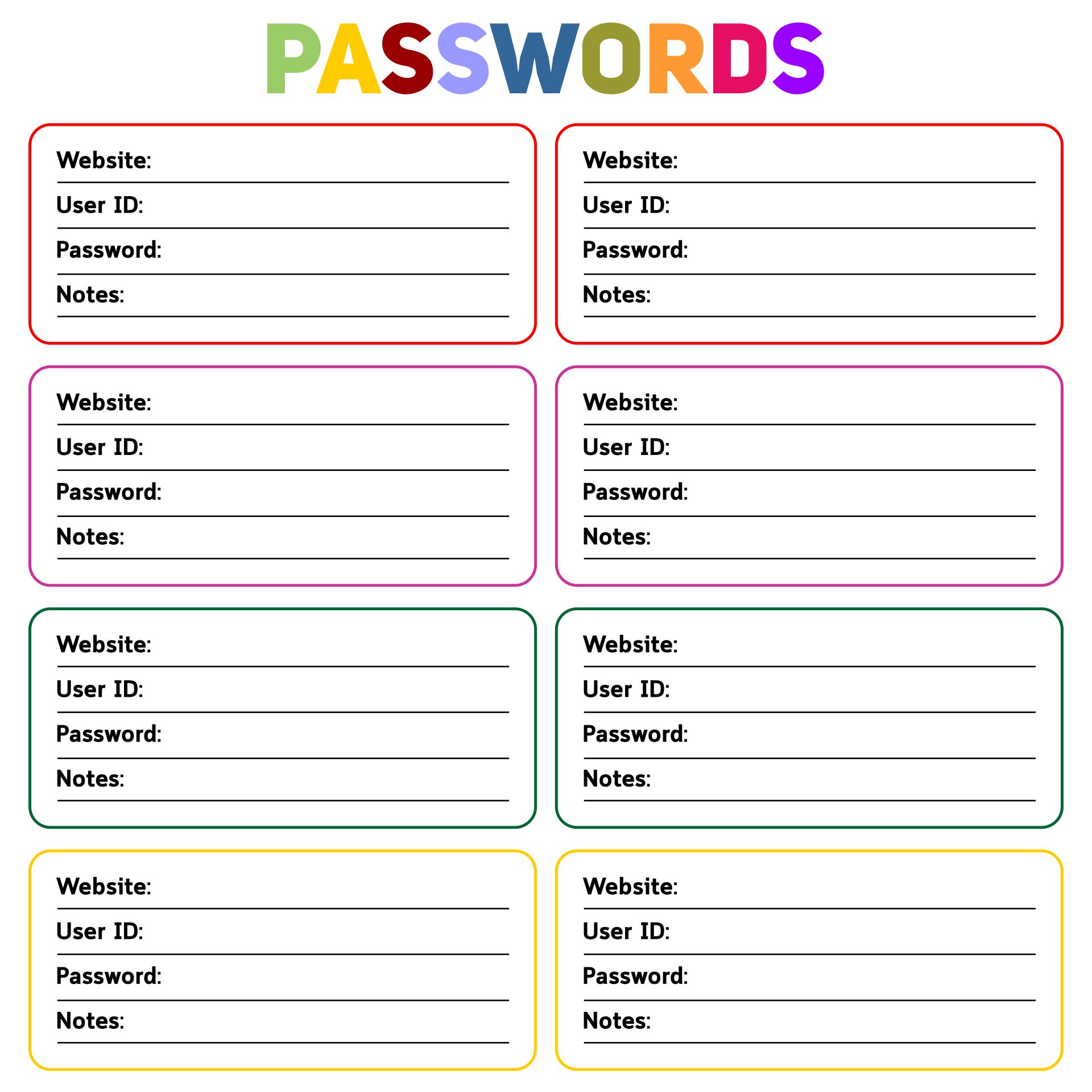 Password Keeper Template Printable