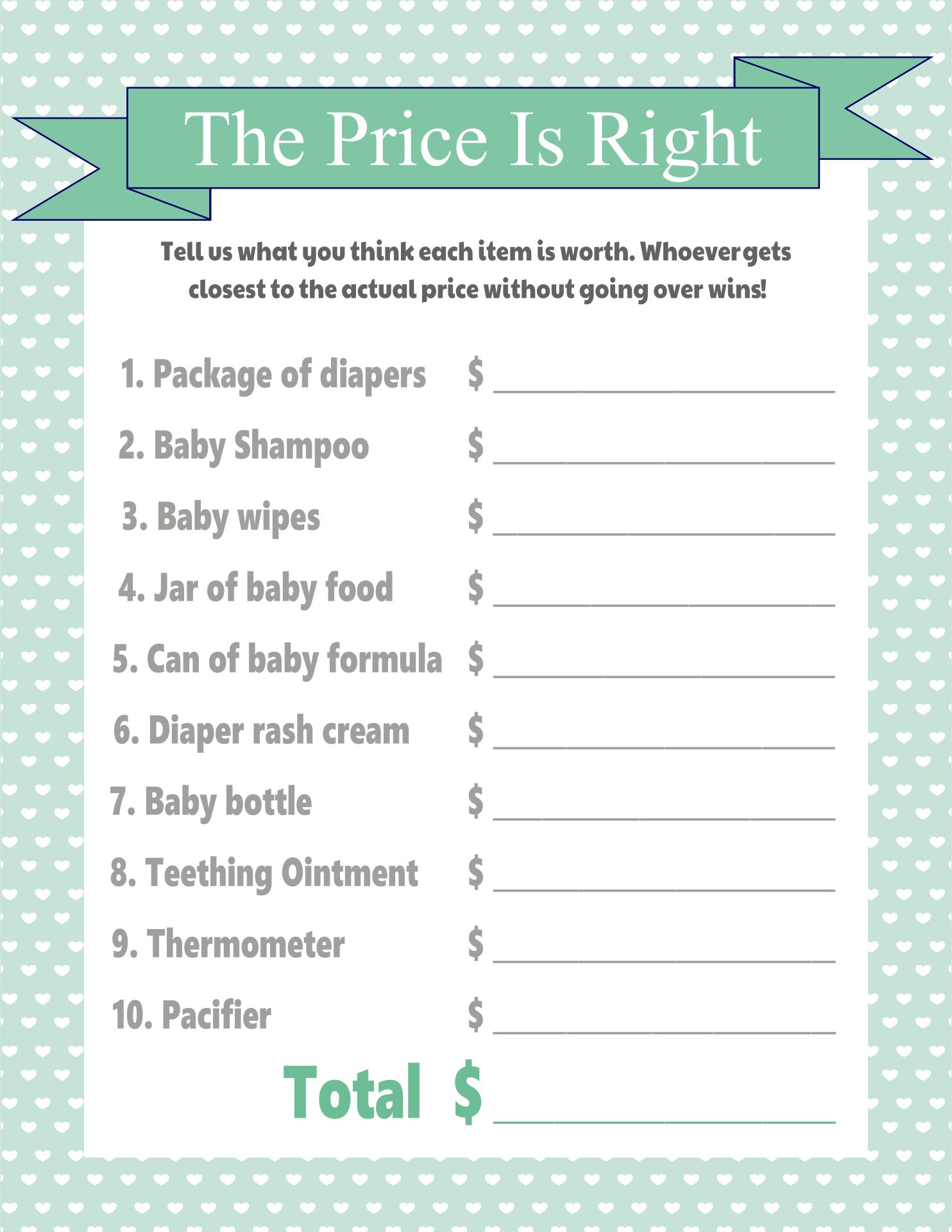 Price Is Right Baby Shower Template Printables
