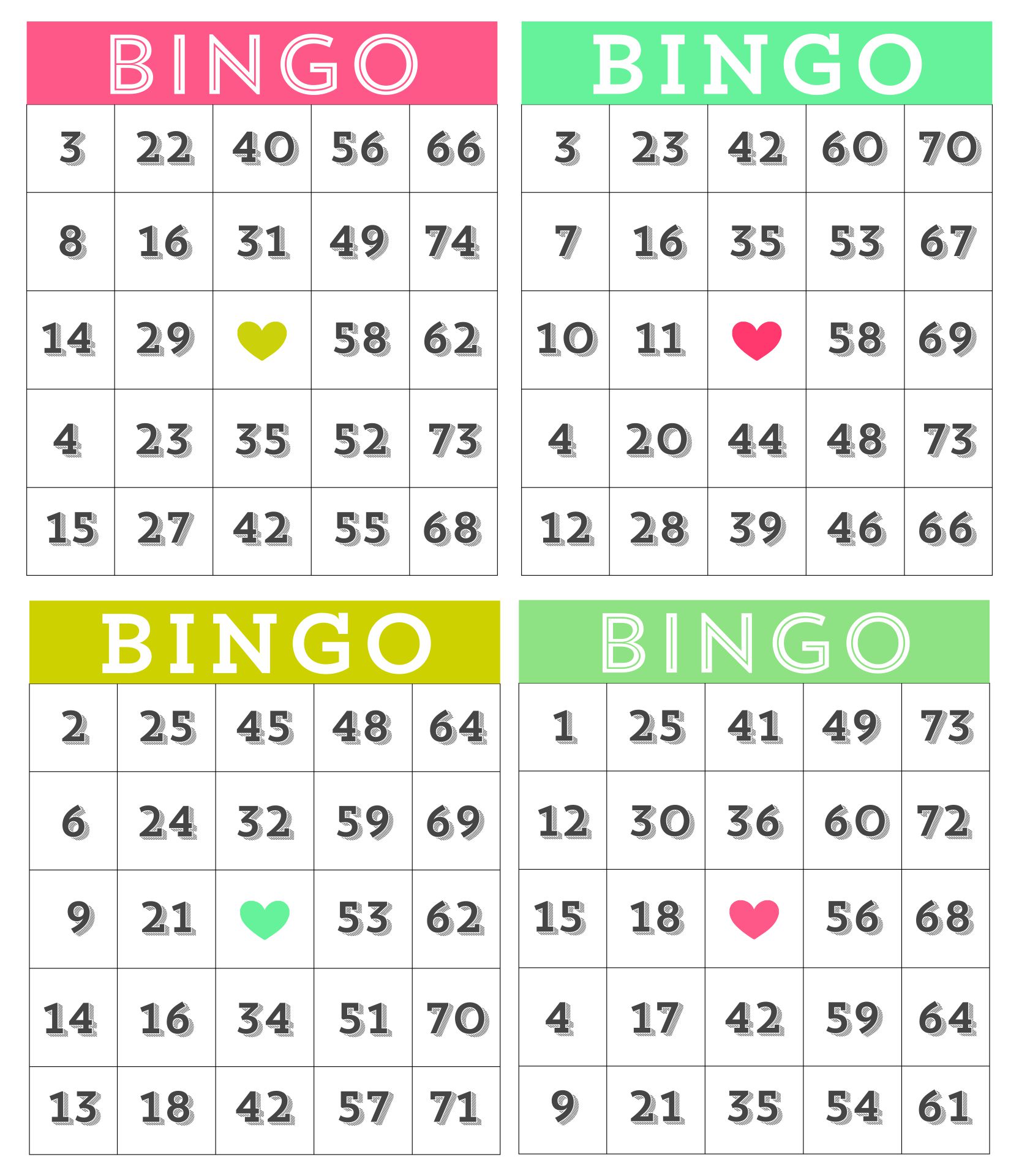 Printable Bingo Game Paper Sheets