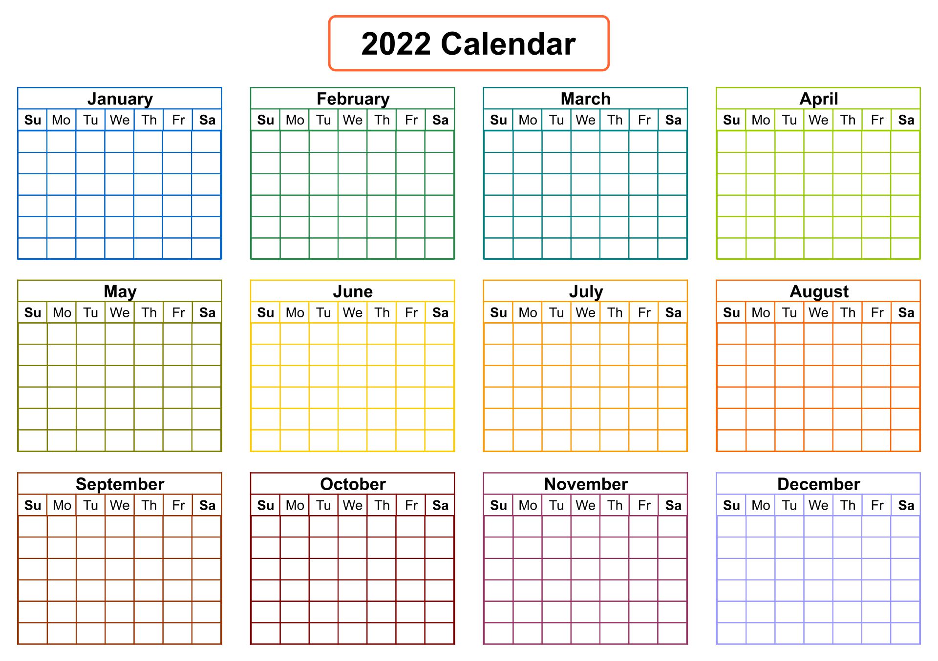 Printable Blank 12 Month Calendar Template