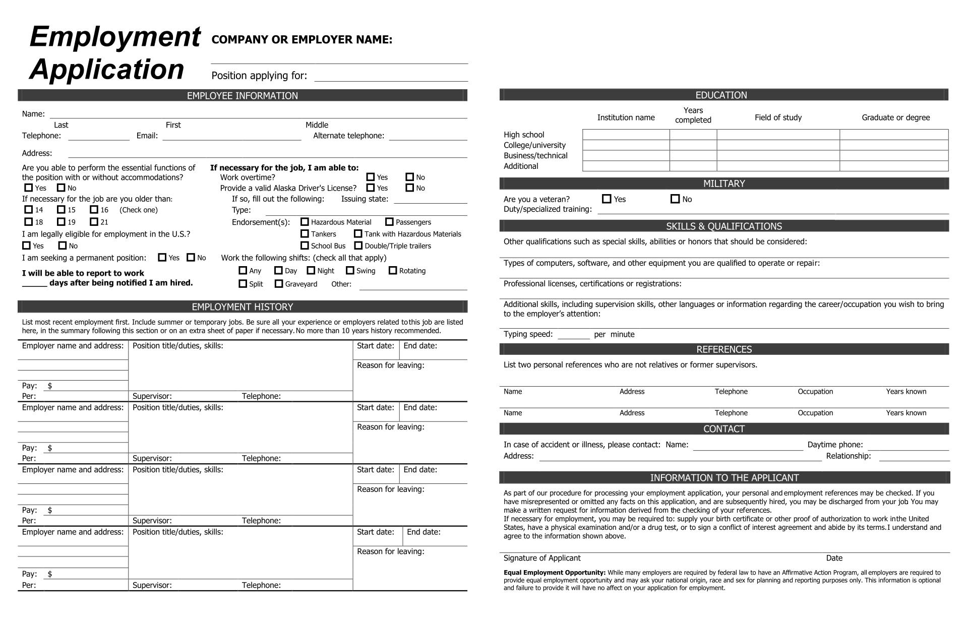 10 best printable blank application for employment printablee com