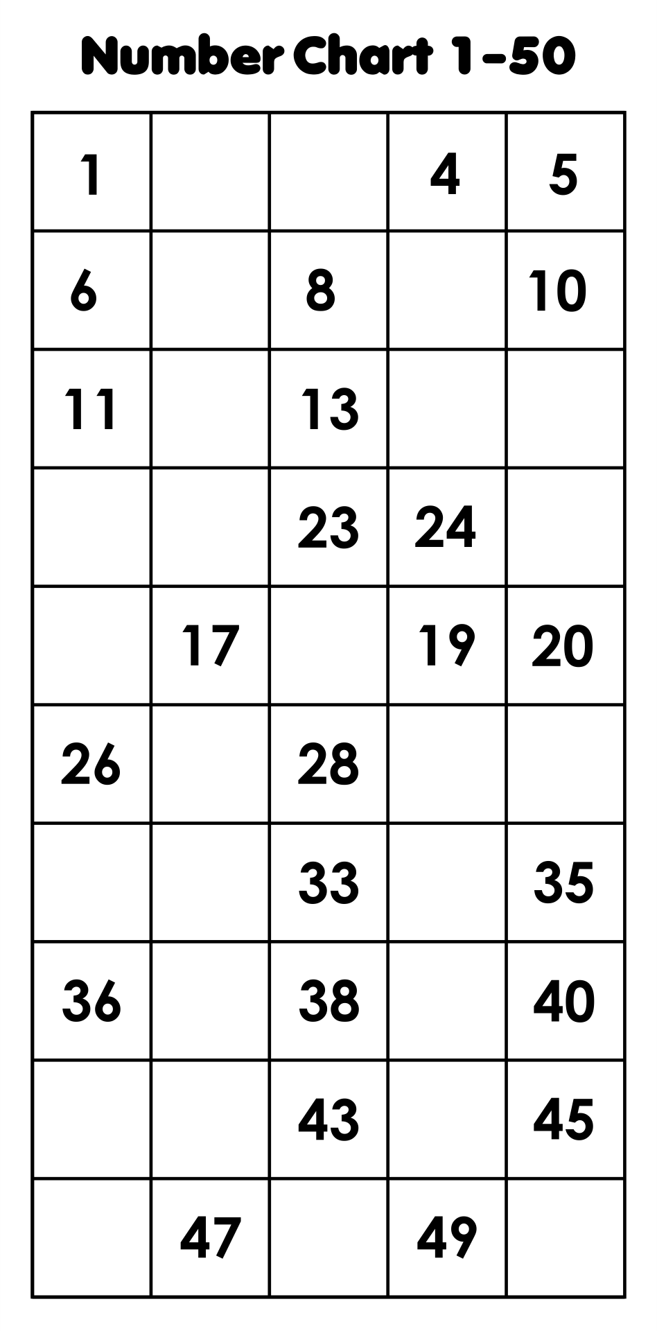 Printable Blank Number Chart 1-50