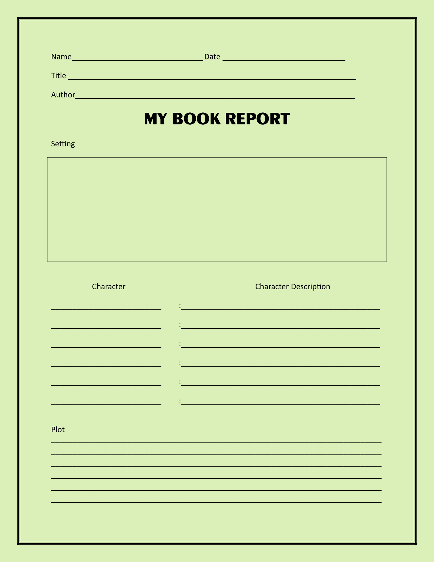 Printable Book Report Template 6th Grade