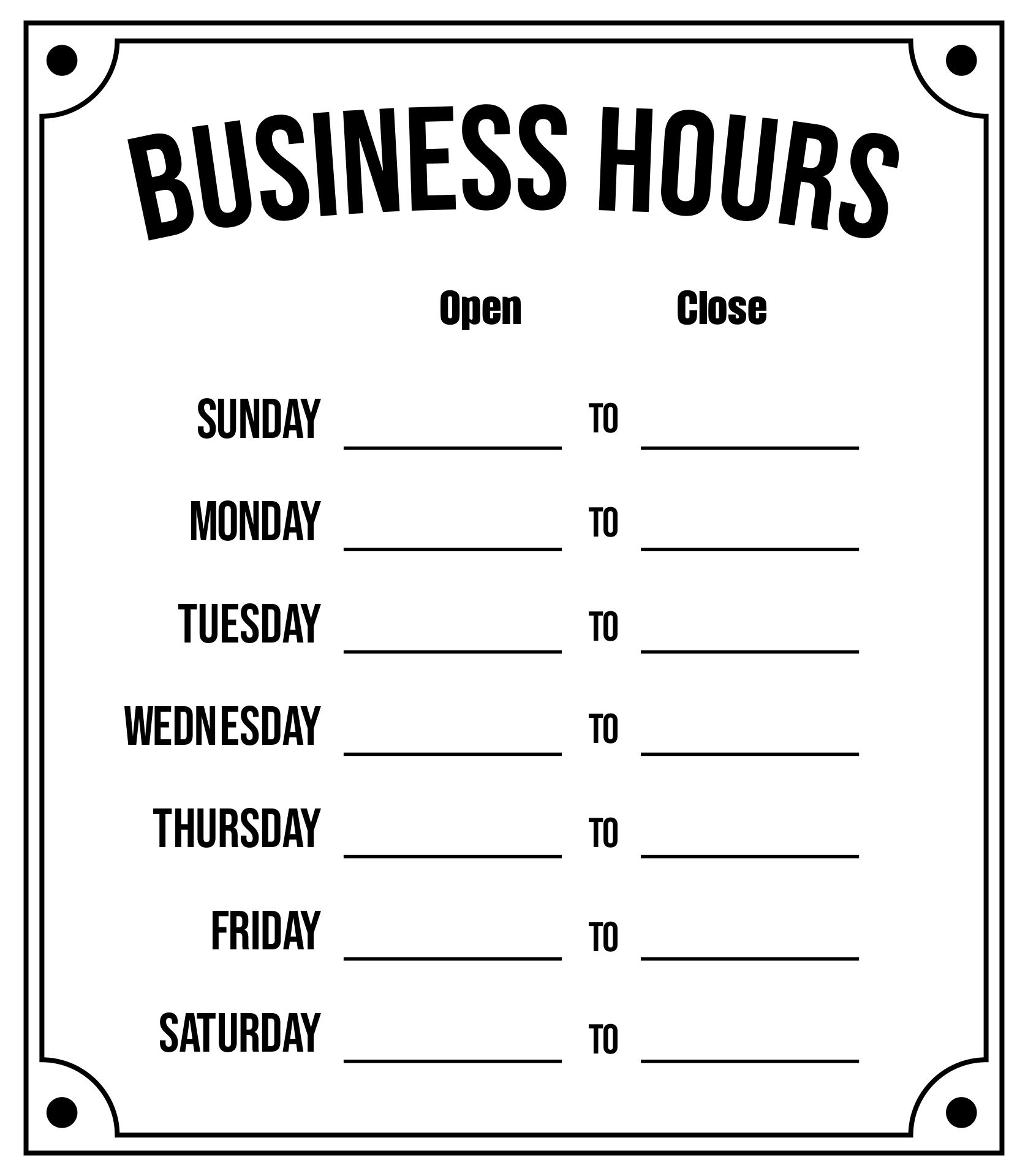 21 Best Free Printable Business Hours Sign Template - printablee.com Inside Hours Of Operation Template Microsoft Word