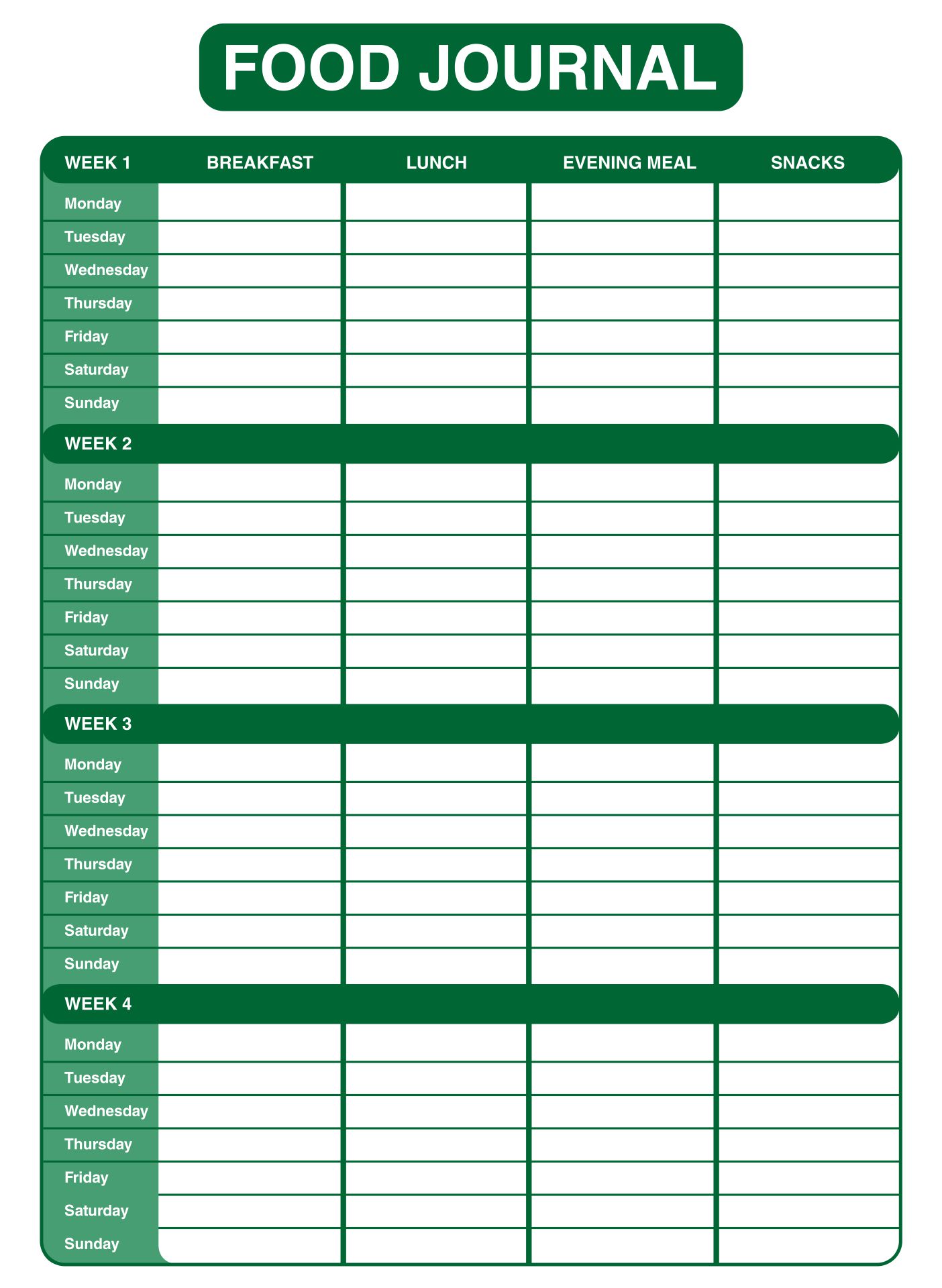 Printable Food Journal Worksheet Real Simple
