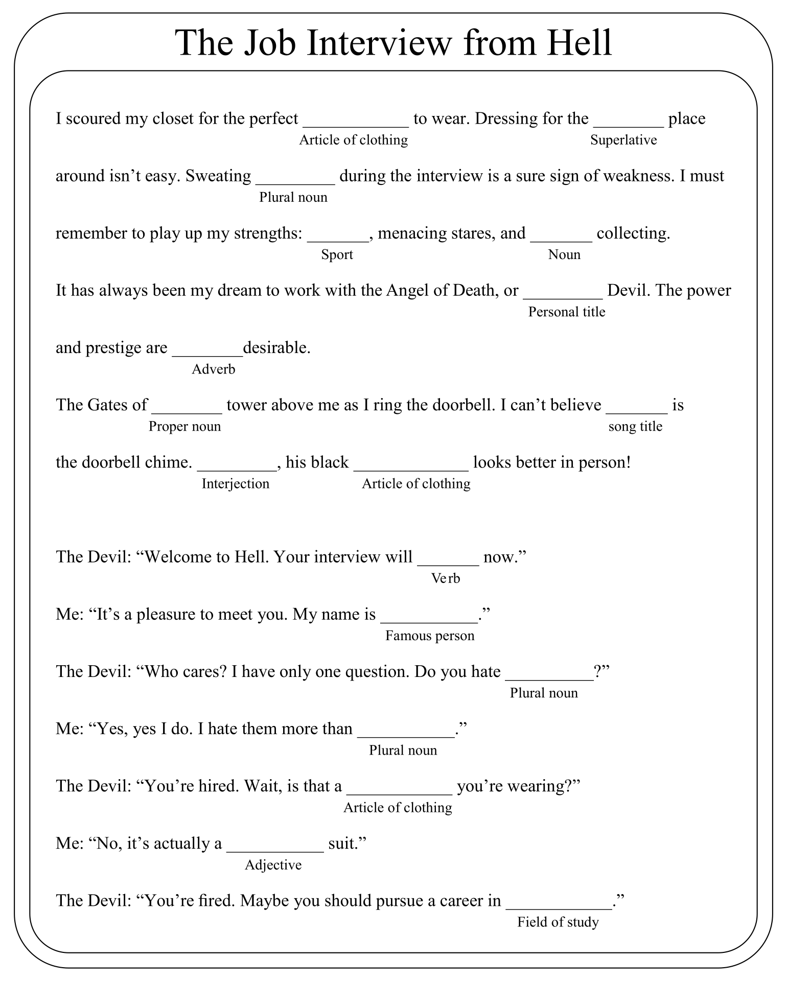 Printable Funny Office Mad Libs