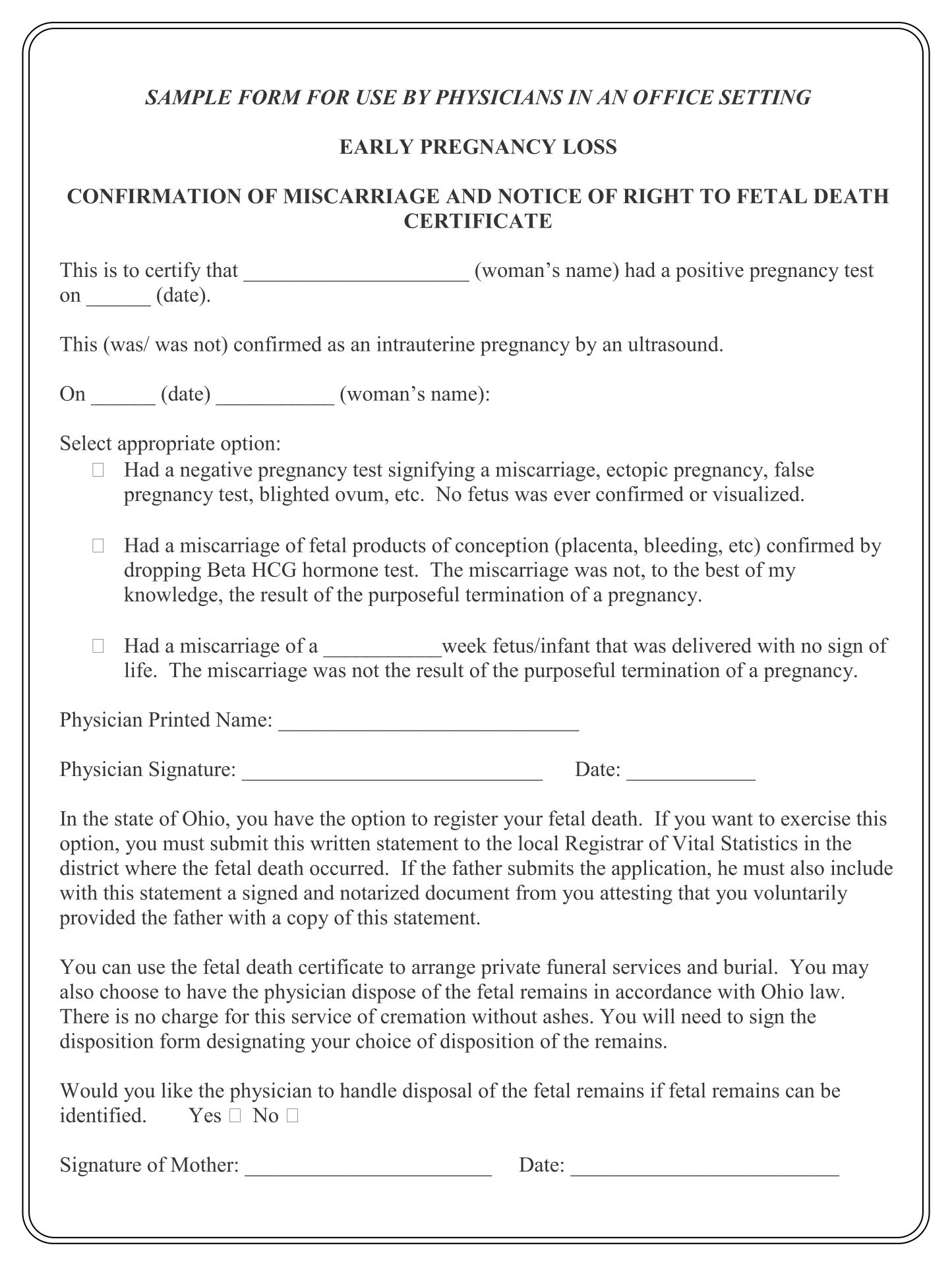Printable Hospital Discharge Papers For Miscarriage