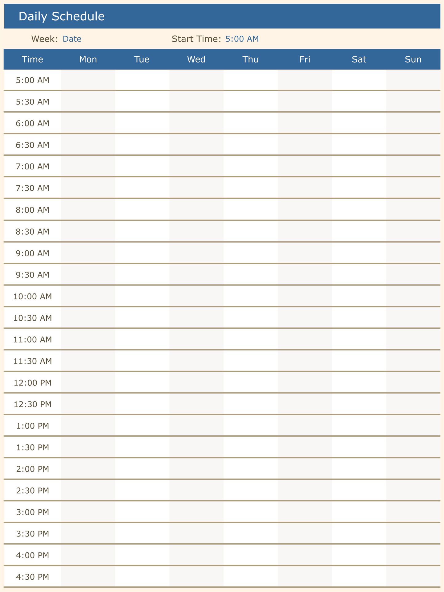 Printable Hourly Planner Template