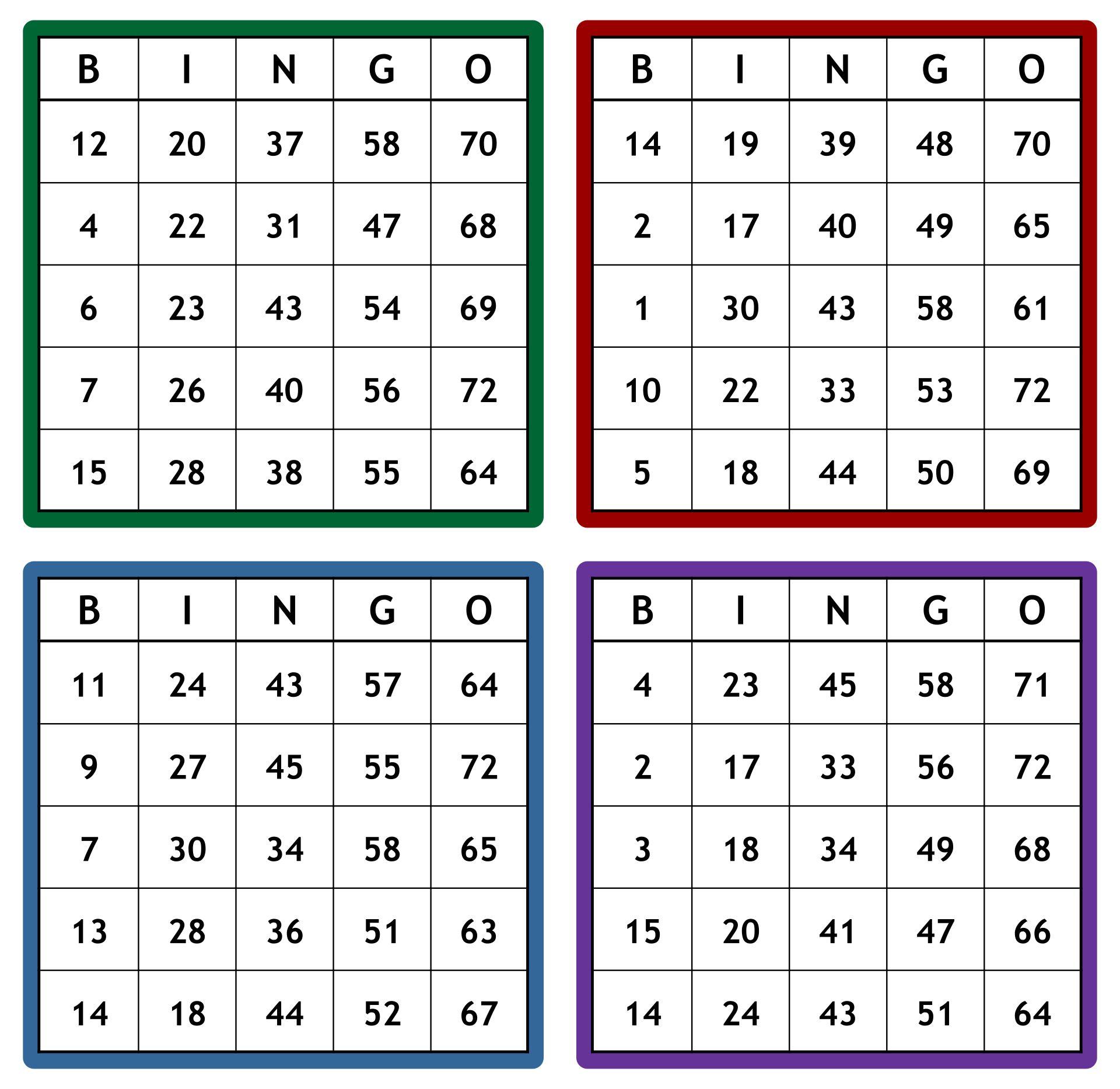 Printable Large Number Bingo Cards