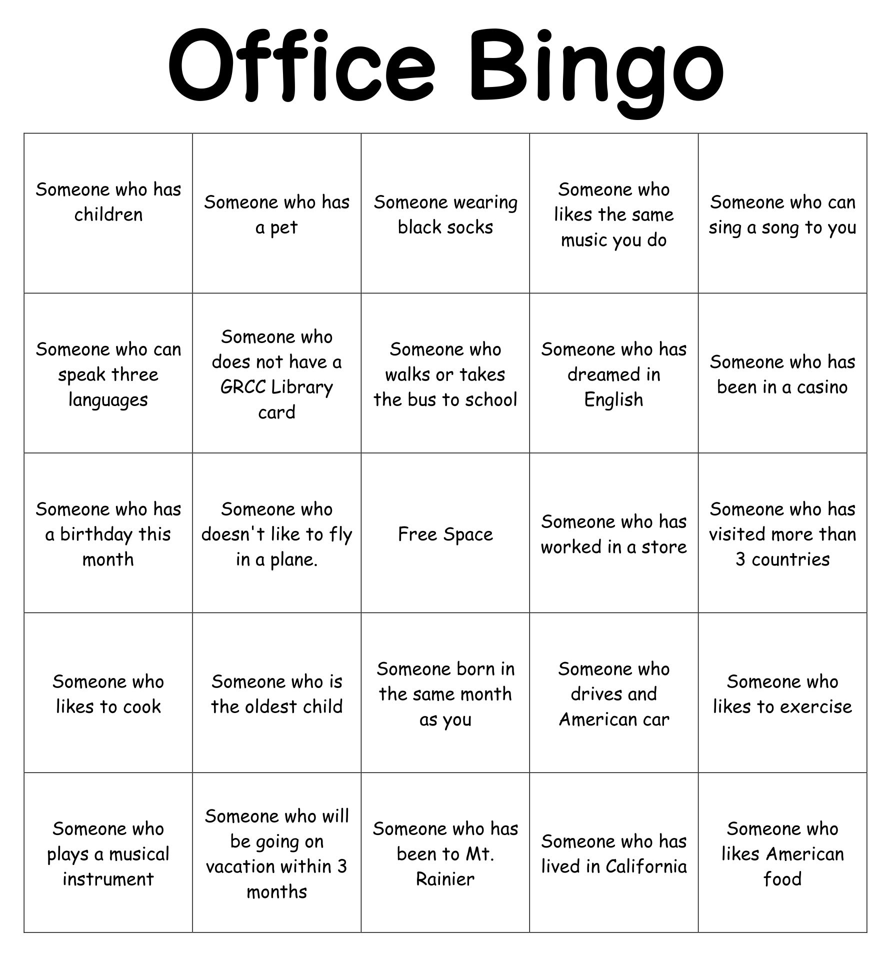 Printable Office Bingo Cards