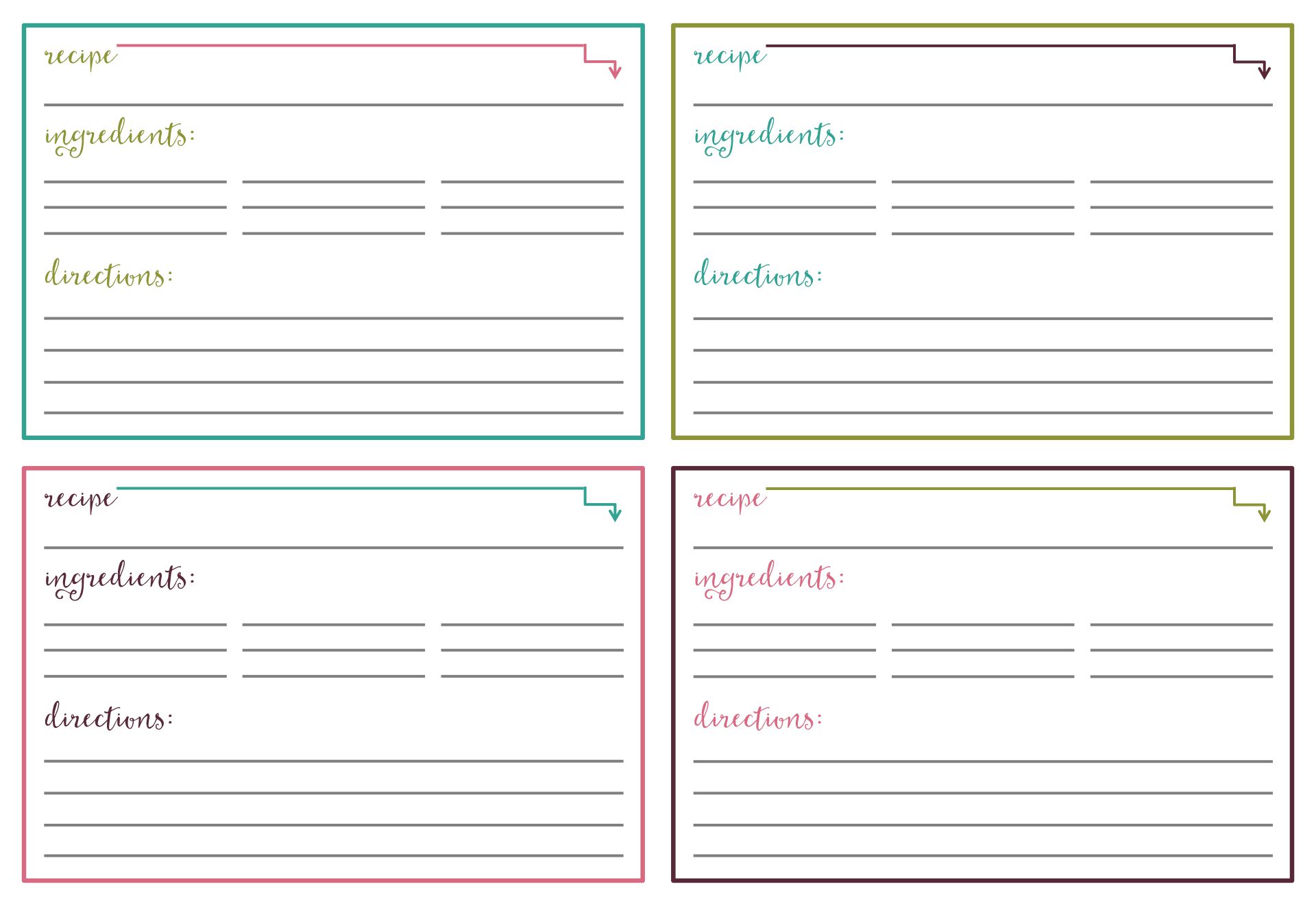 Printable Pages Recipe Card Template