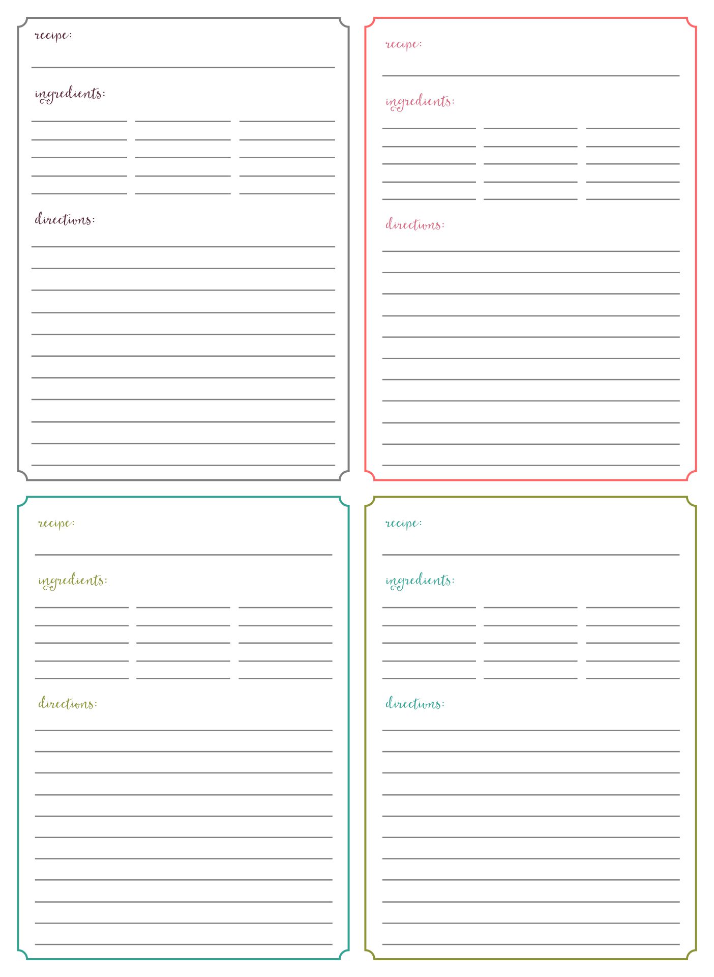 Printable Recipe Book Pages