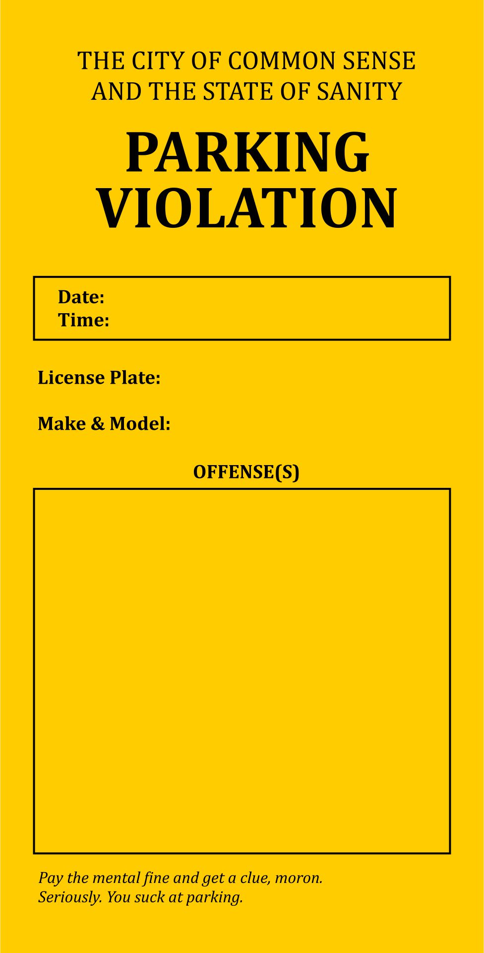 20 Best Free Printable Violation Tickets - printablee.com Within Blank Parking Ticket Template