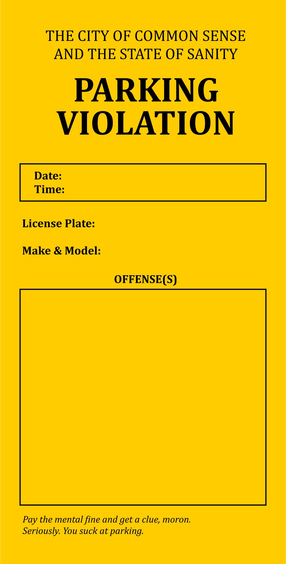 21 Best Free Printable Violation Tickets - printablee.com For Blank Parking Ticket Template