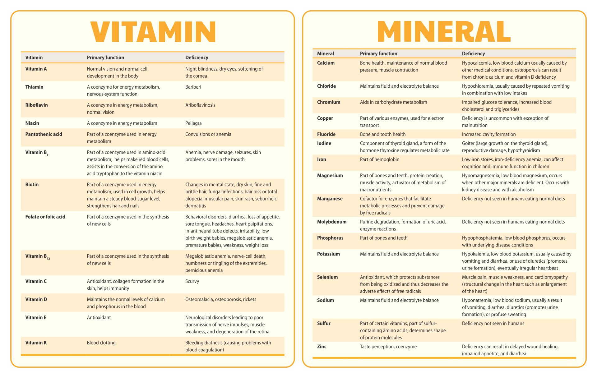 Printable Vitamin And Mineral Deficiency Symptoms Chart