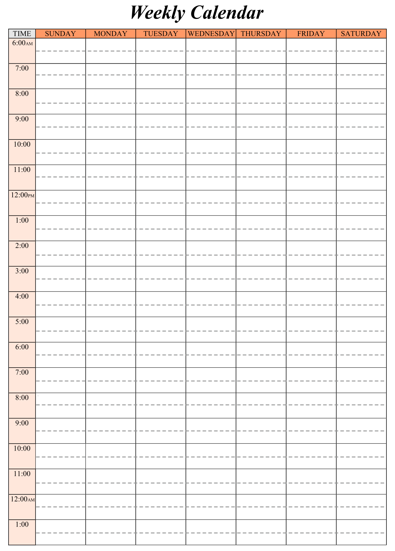 Printable Weekly Calendar With Hours Printable
