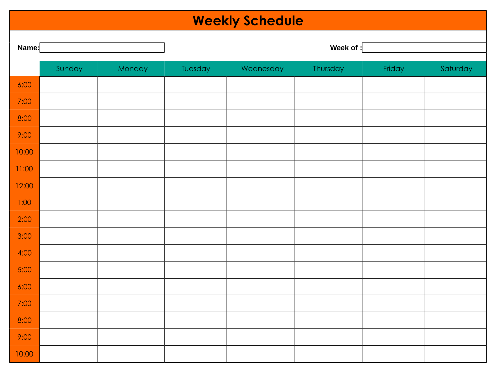 Printable Weekly Schedule Template With Hours