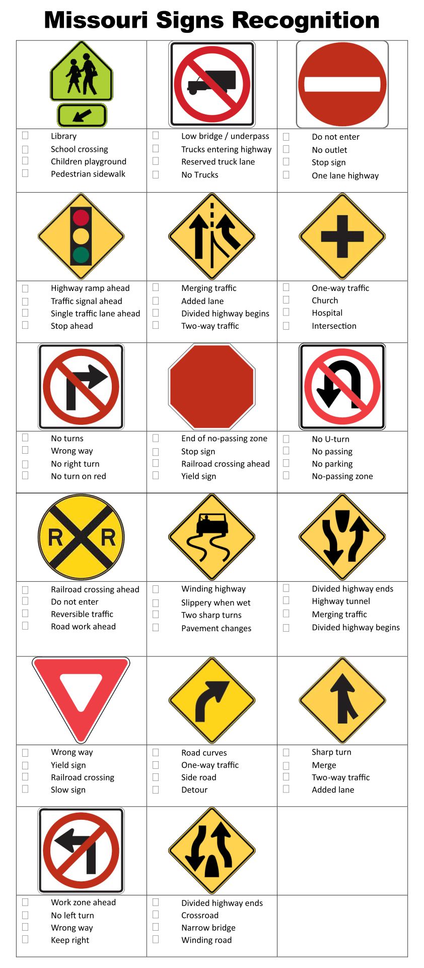 Road Sign Practice Test Missouri