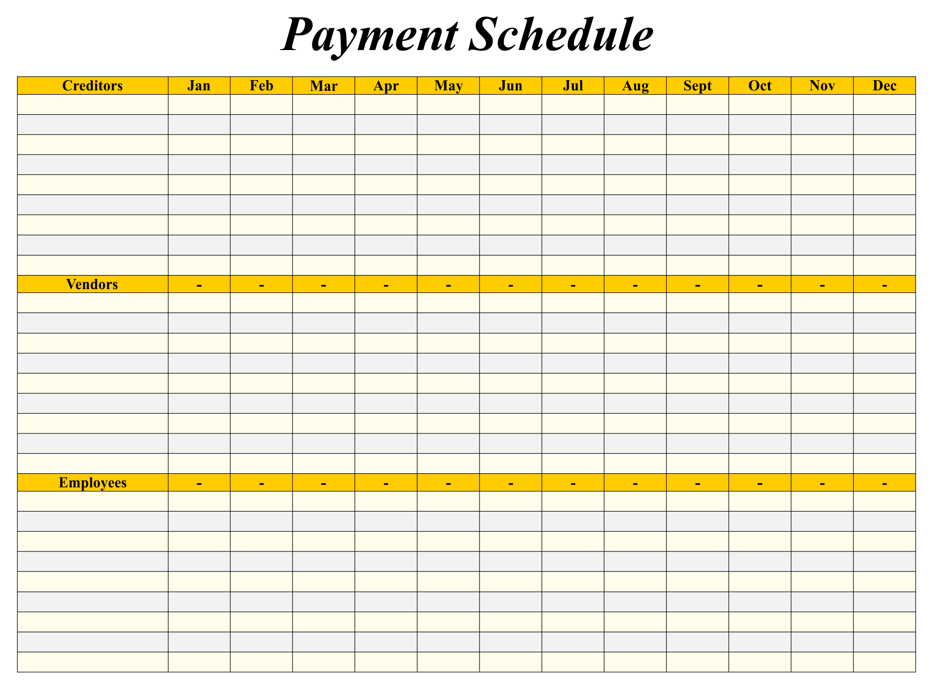 Bill Payment Schedule Template Excel