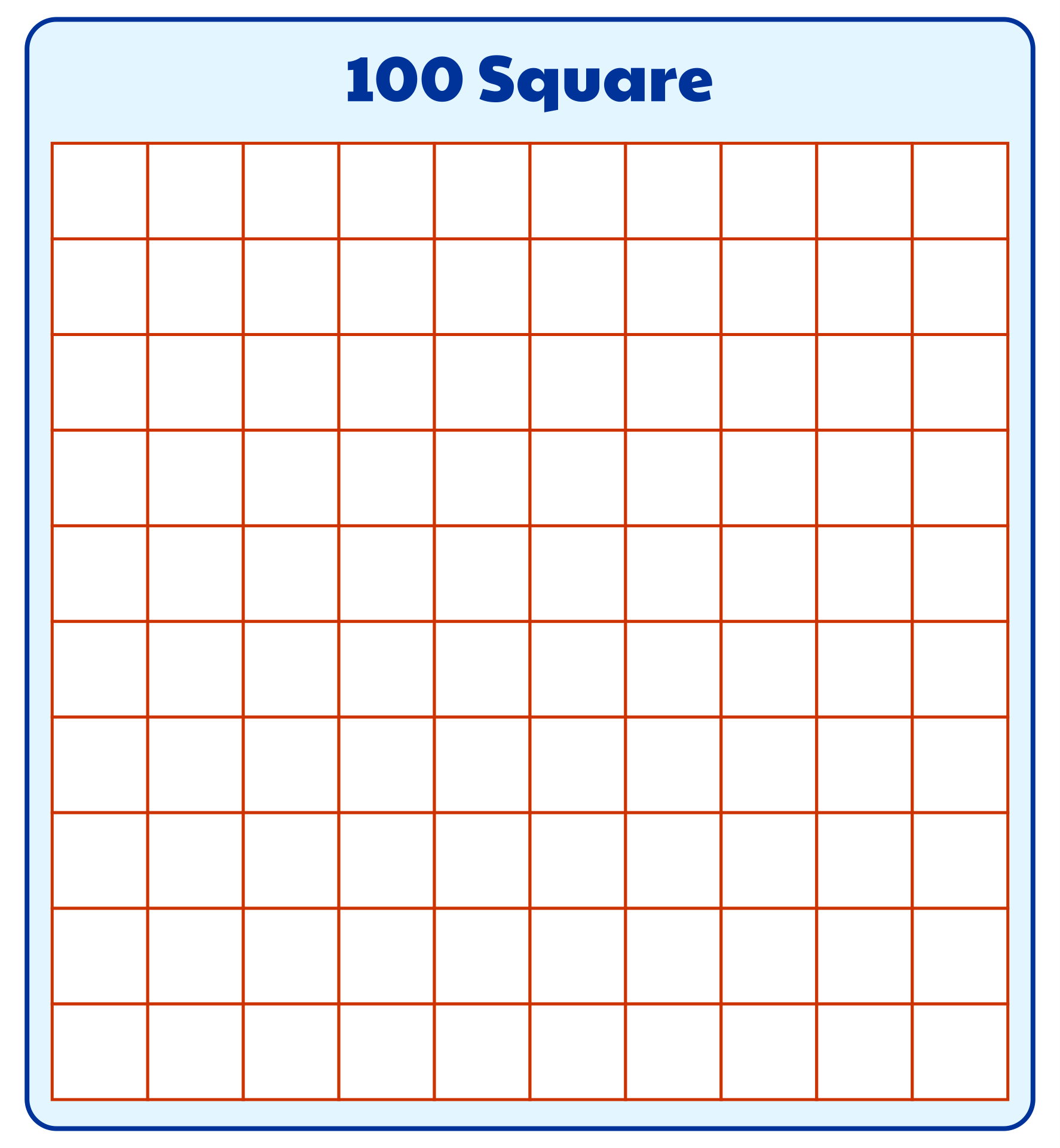 Blank 100 Square Grid Printable