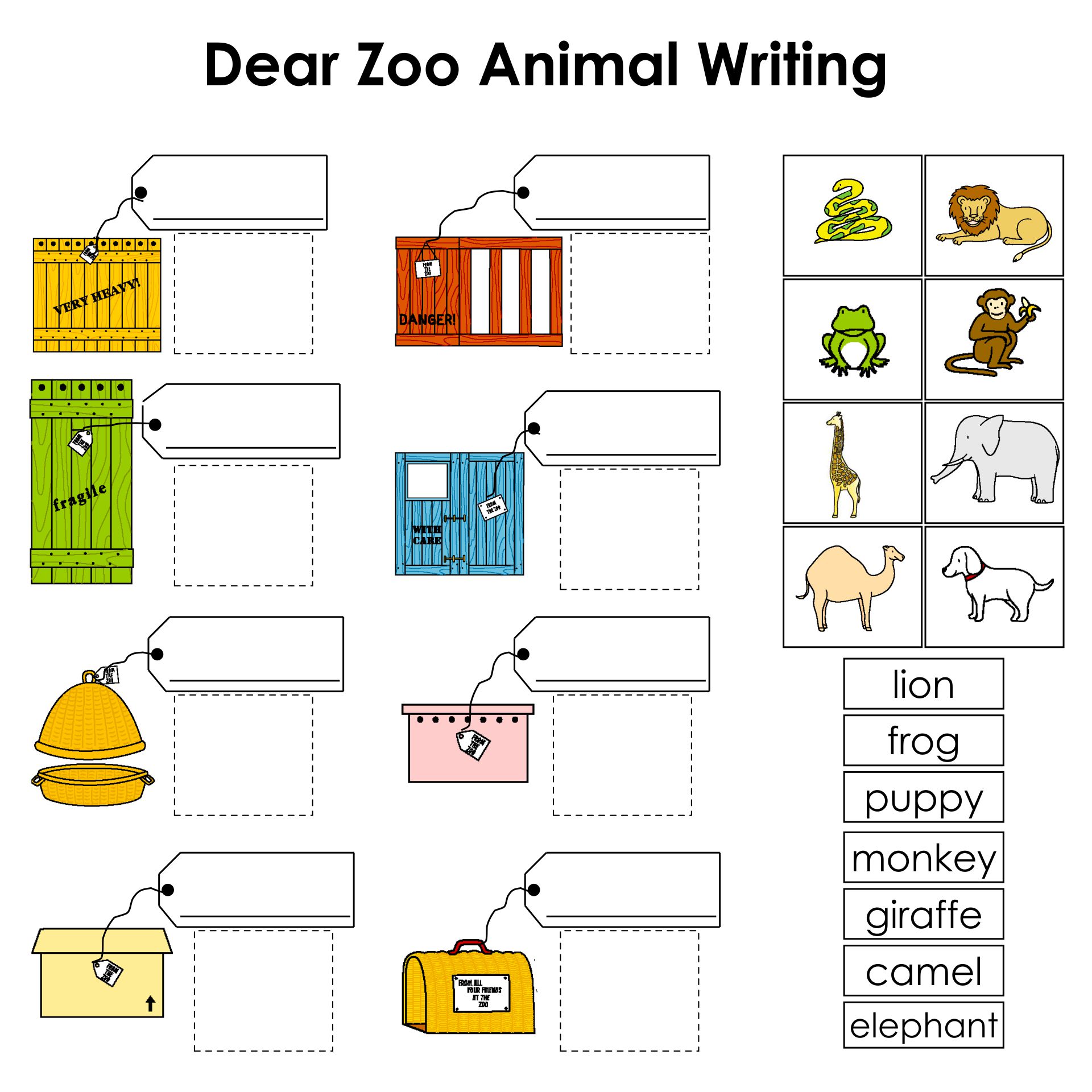 Dear Zoo Literacy Activities Printables