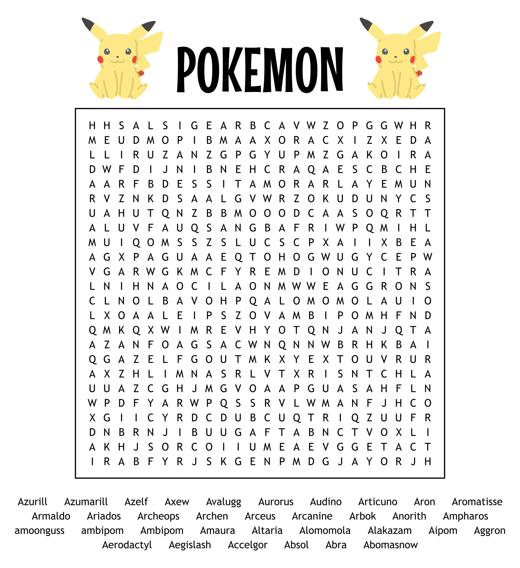Detective Pikachu Word Search