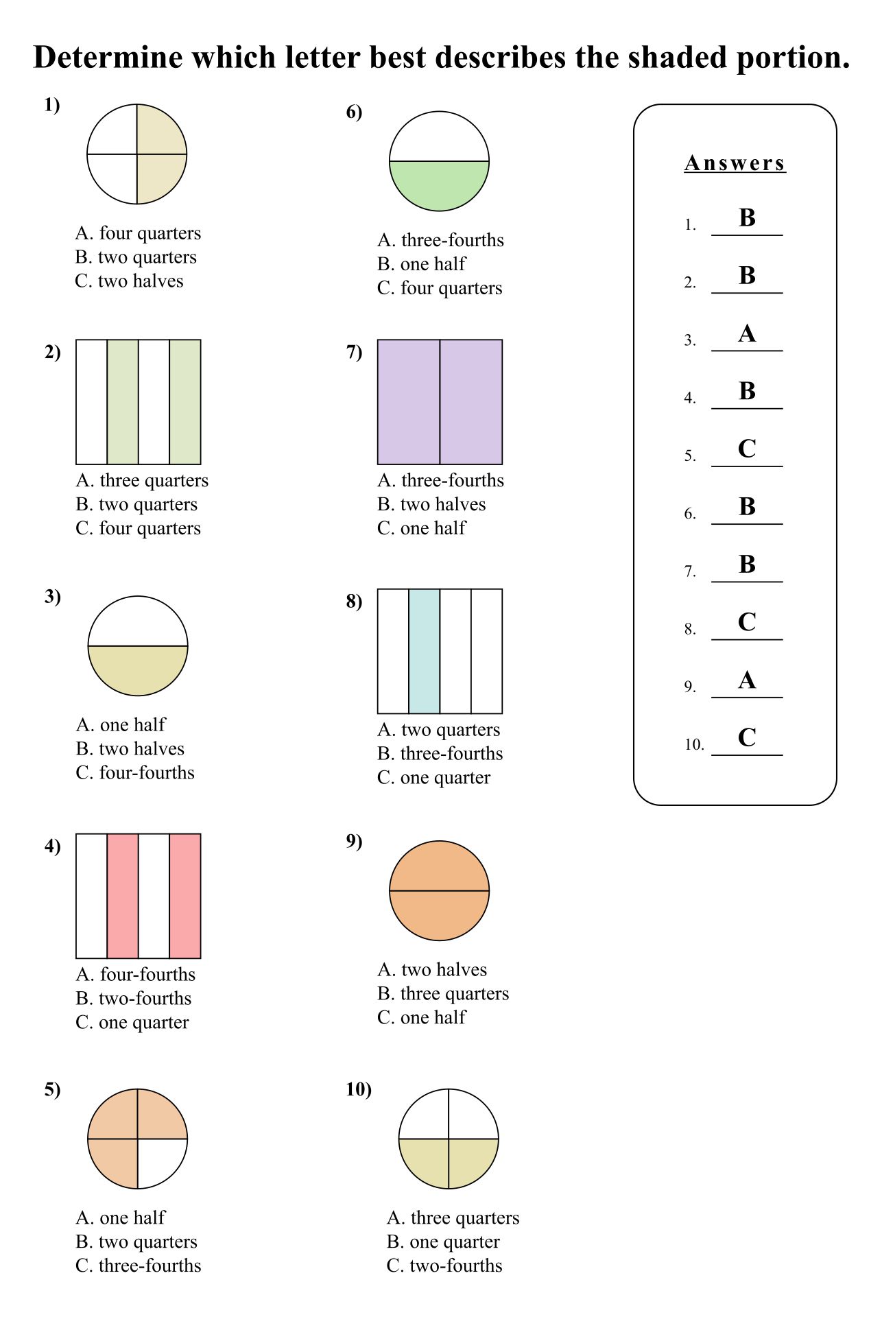 Equivalent Fractions Answers Printable