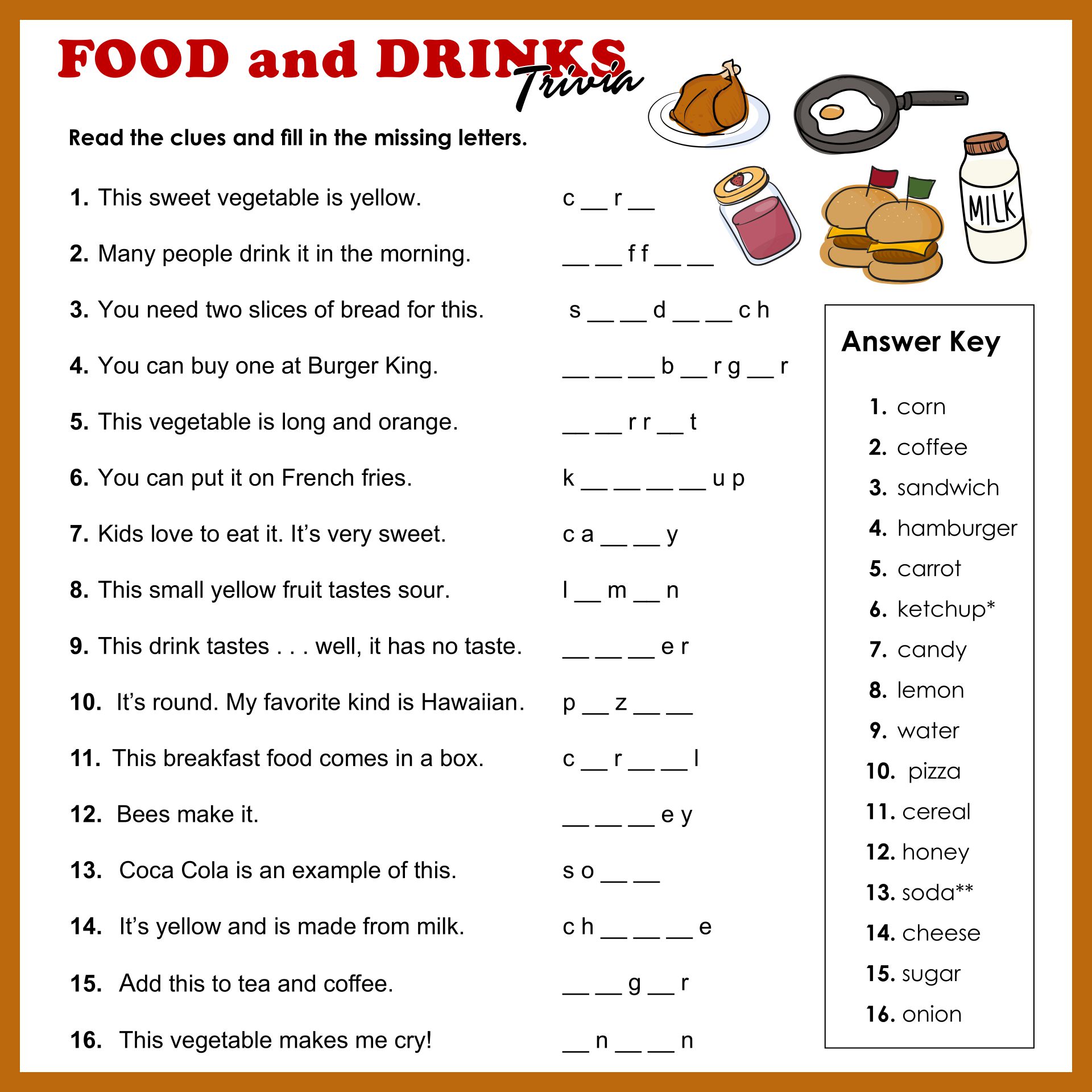 Food And Drink Trivia Questions And Answers Printable