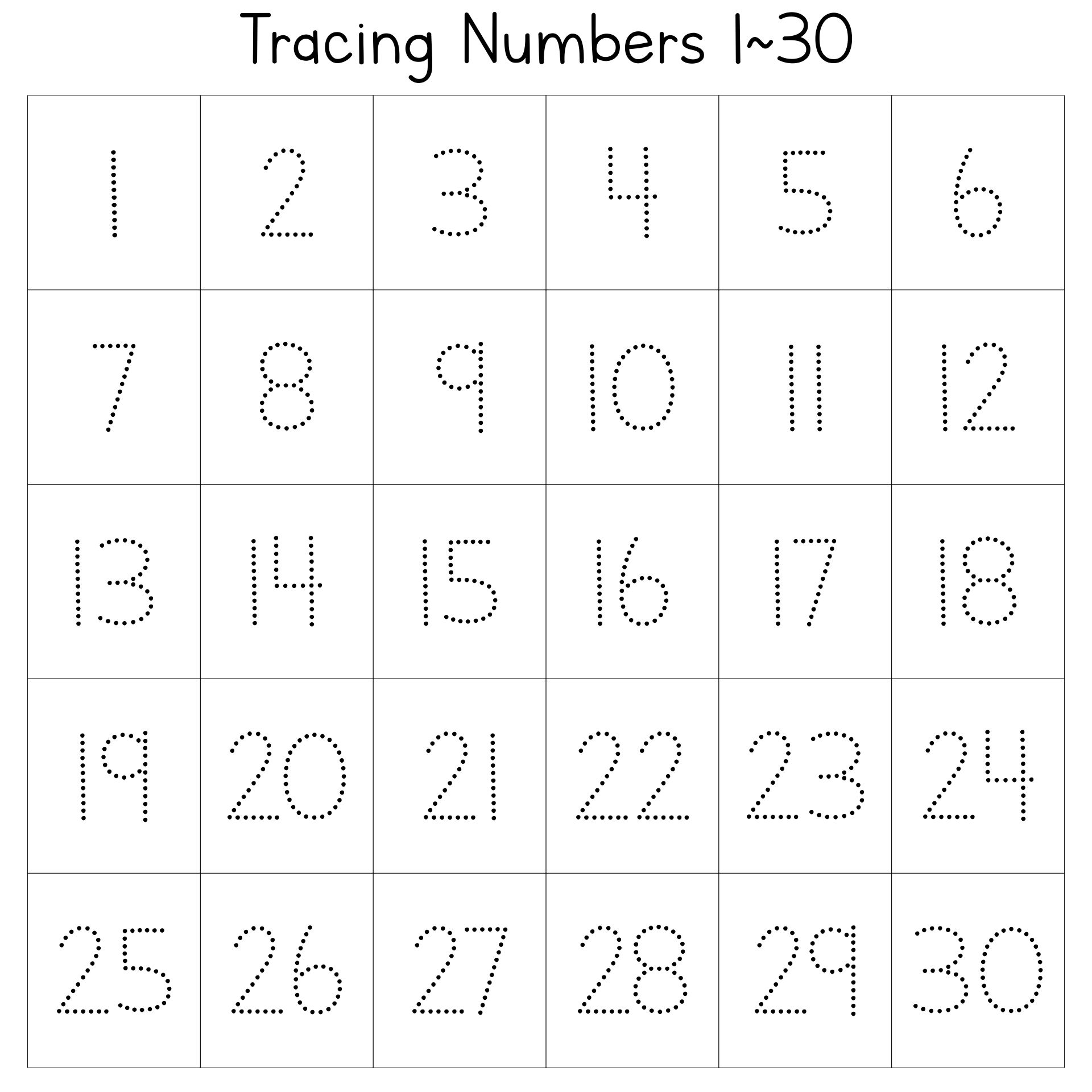 Free Printable Tracing Numbers 1 30