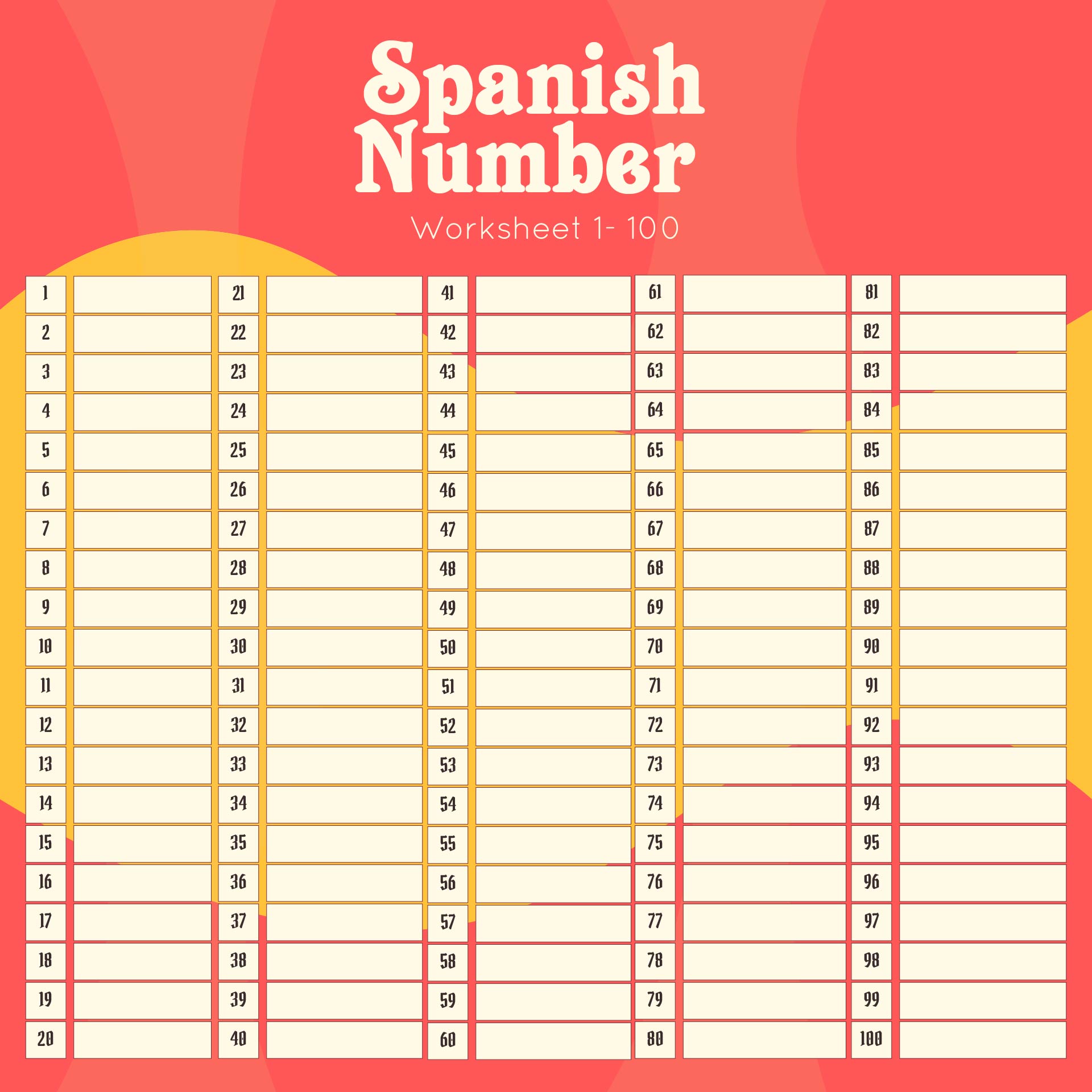 22 Best Spanish Numbers 22-220 Chart Printable - printablee.com In Spanish Numbers Worksheet 1 100