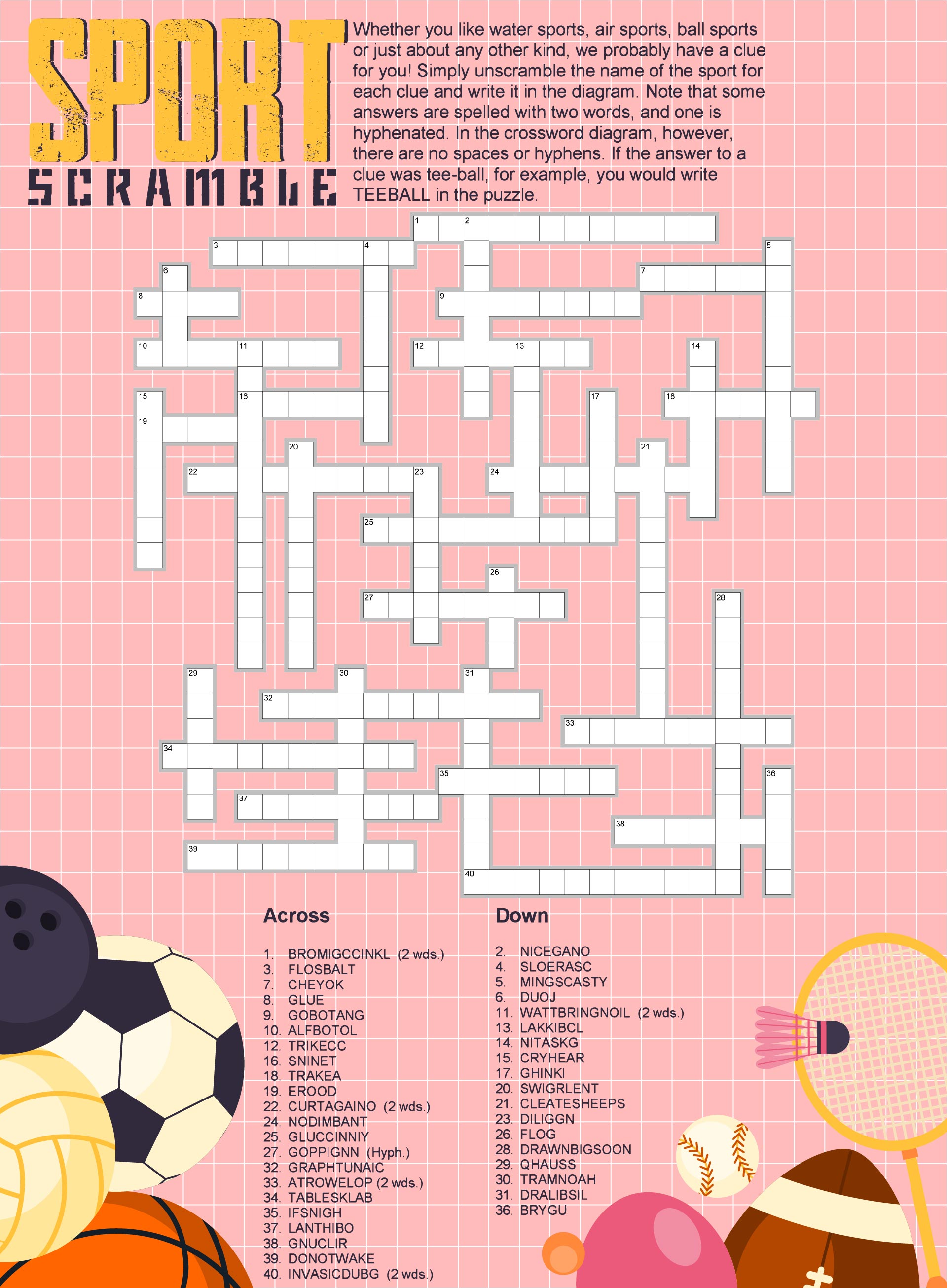 Fun Crossword Puzzles For 6th Graders