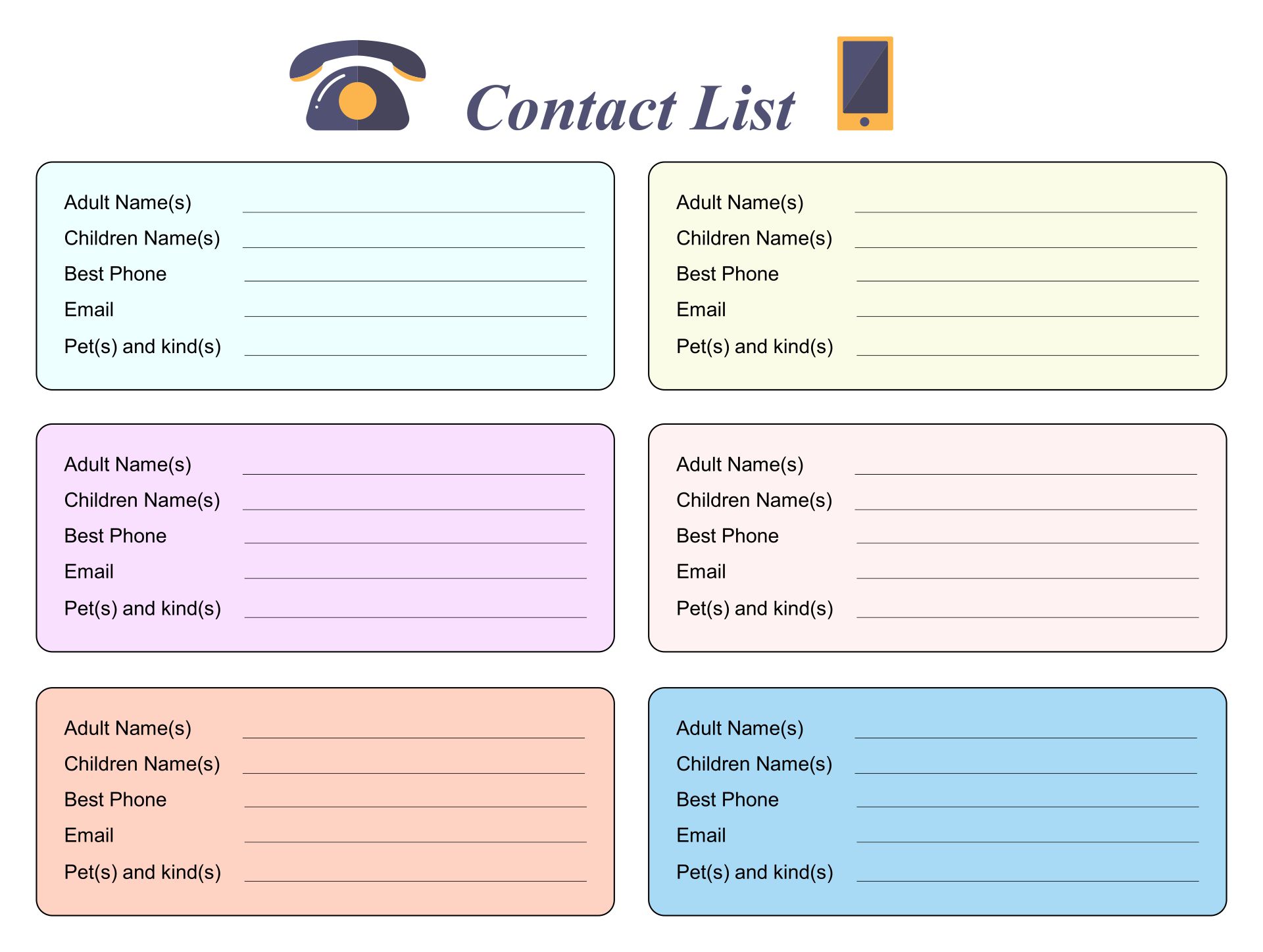 Phone Number Contact List Template