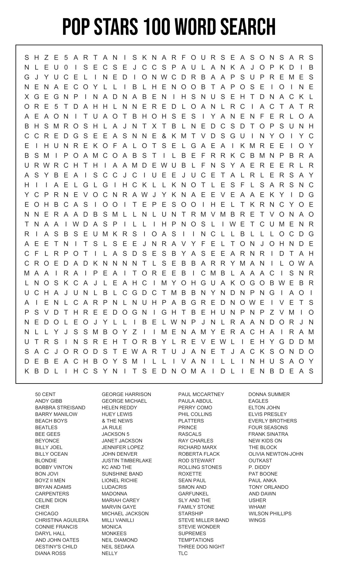 Printable 100 Hard Word Search Puzzles