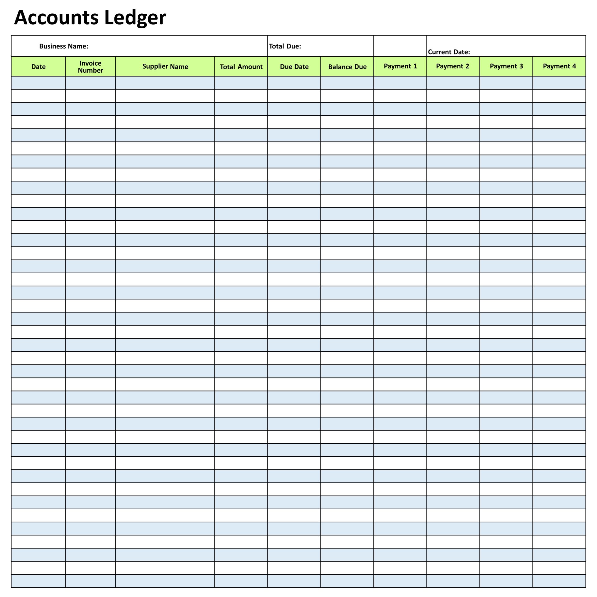 Printable Accounting Ledger Template