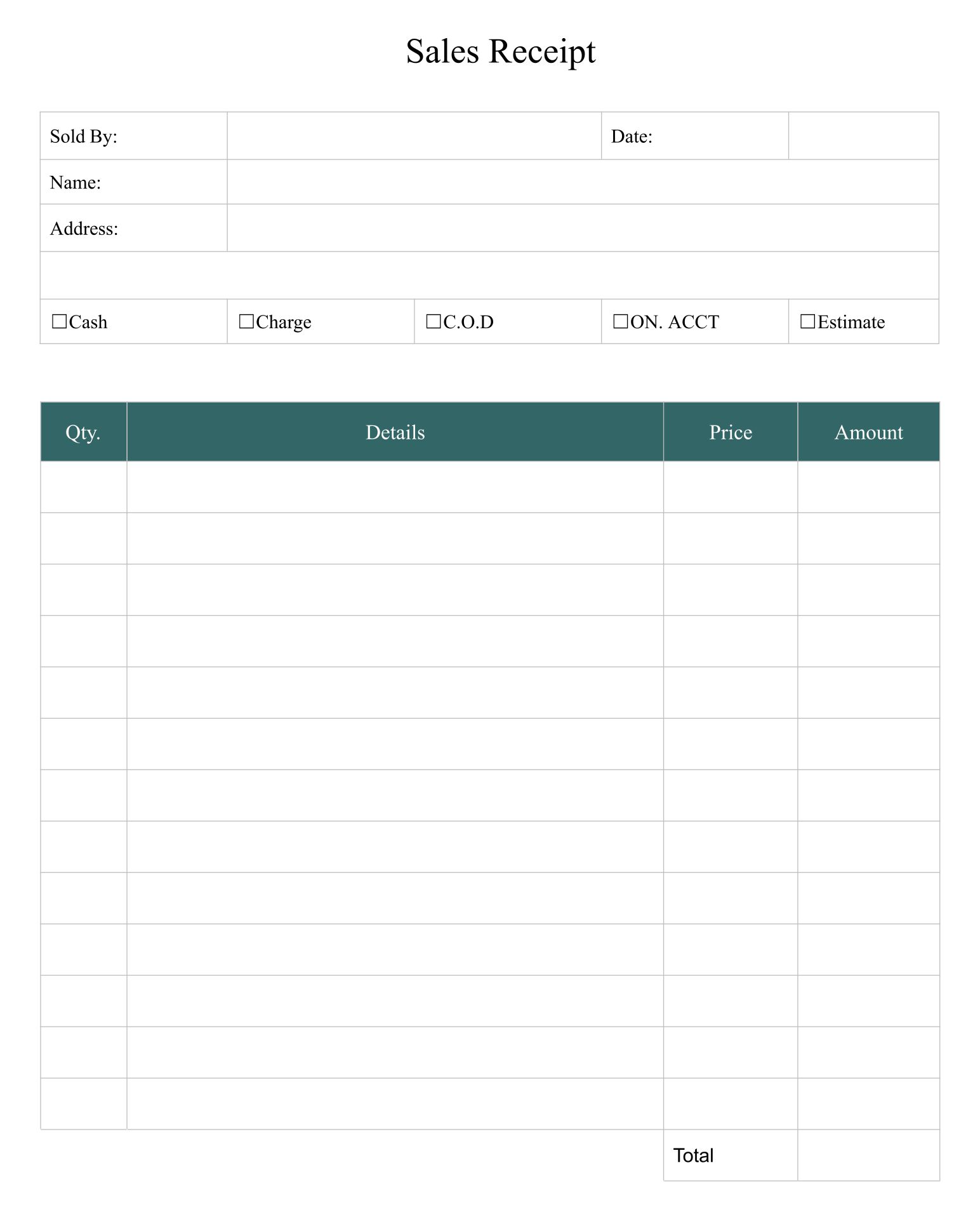 Printable Blank Receipt Form Template Free