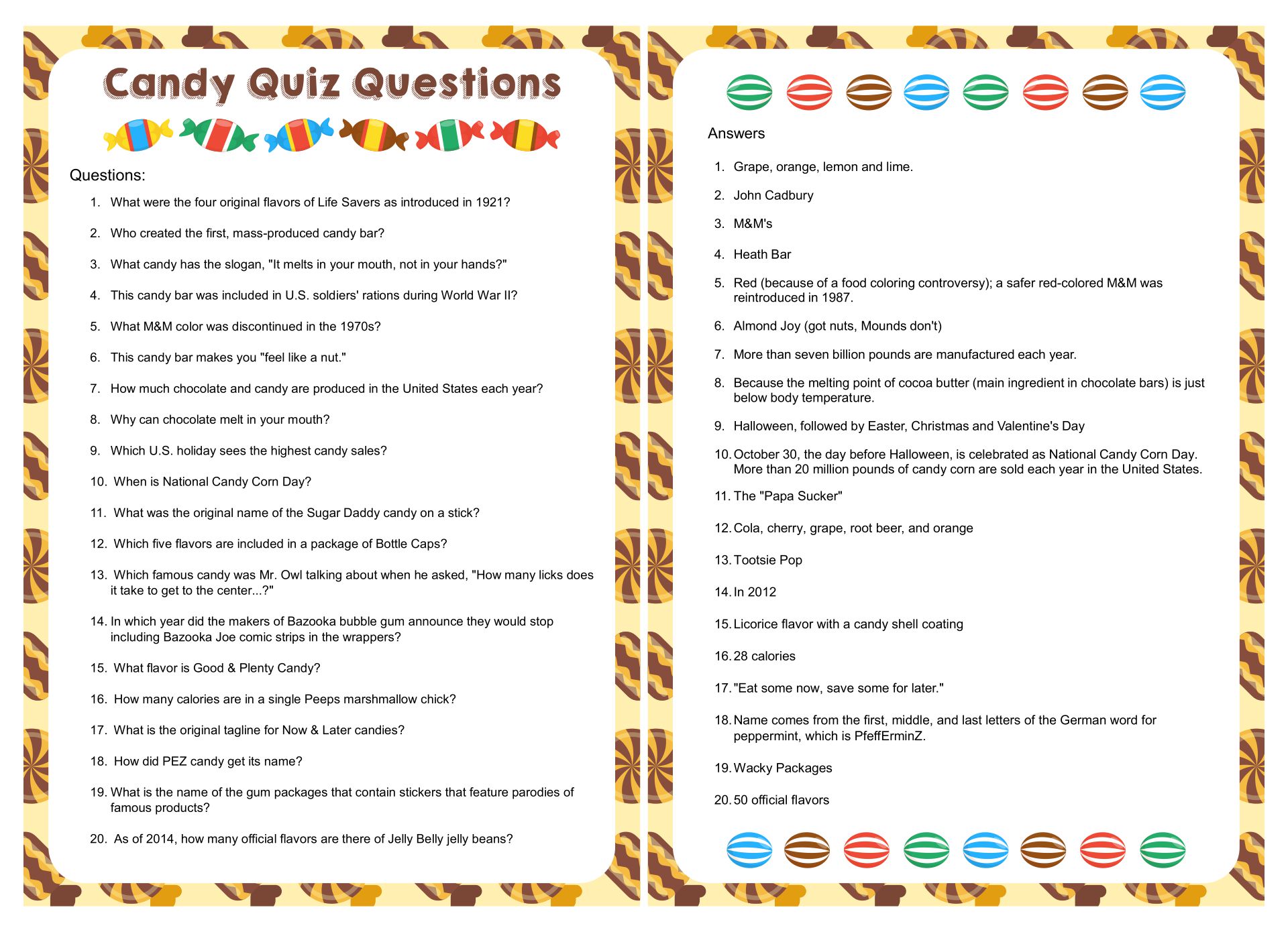 10 Best Free Printable Candy Quiz Printablee Com