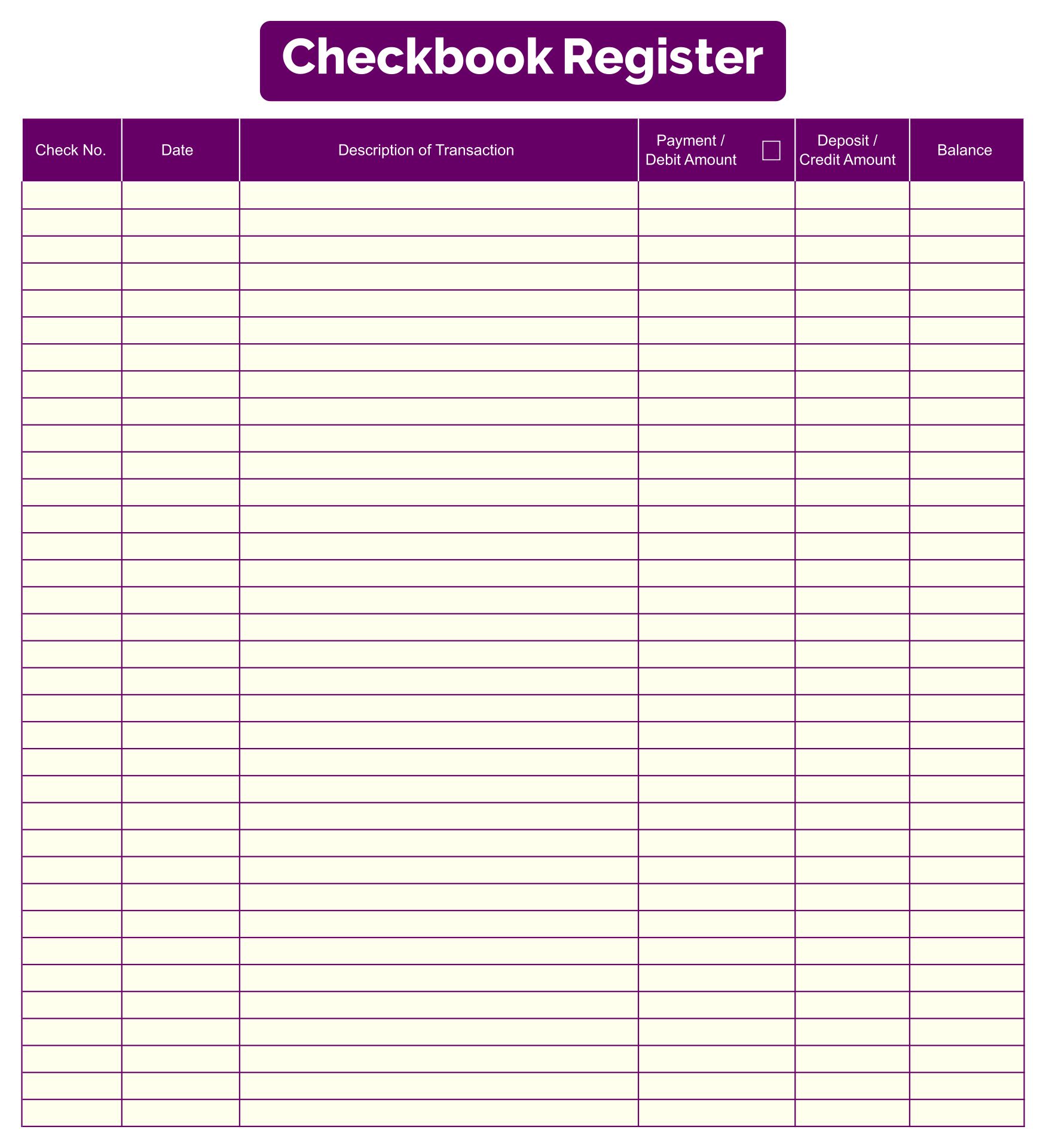 Printable Check Register Full Page Pdf
