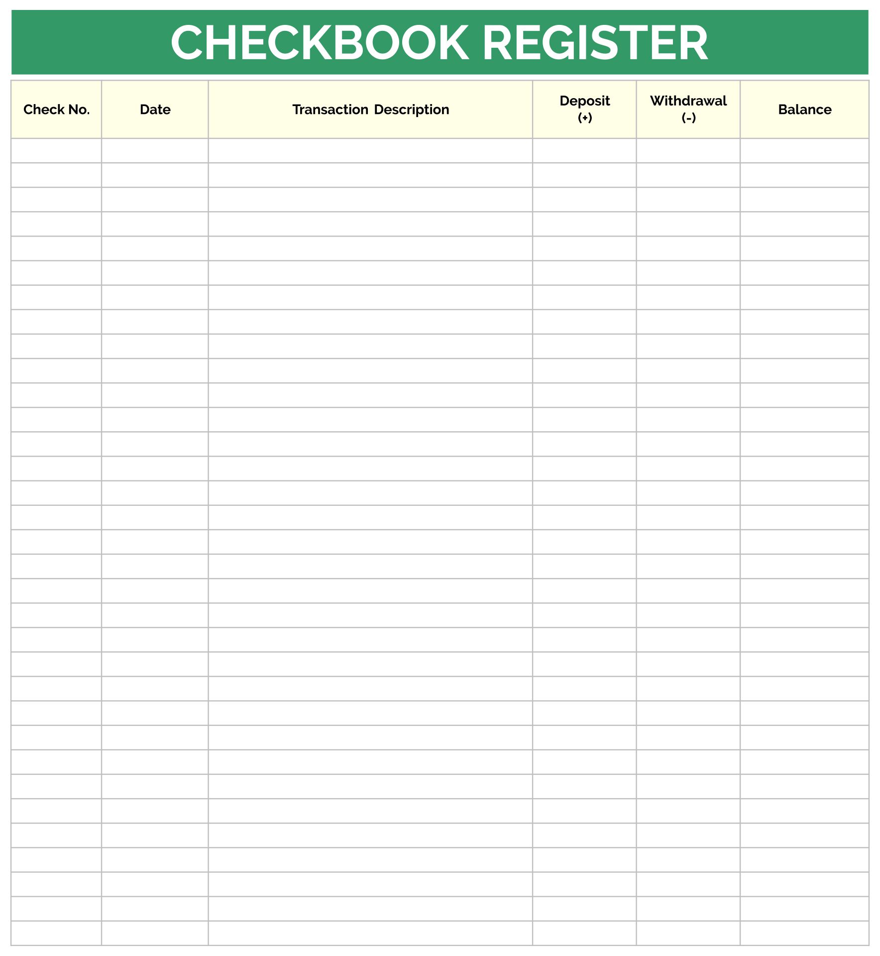 Printable Checkbook Register Pdf