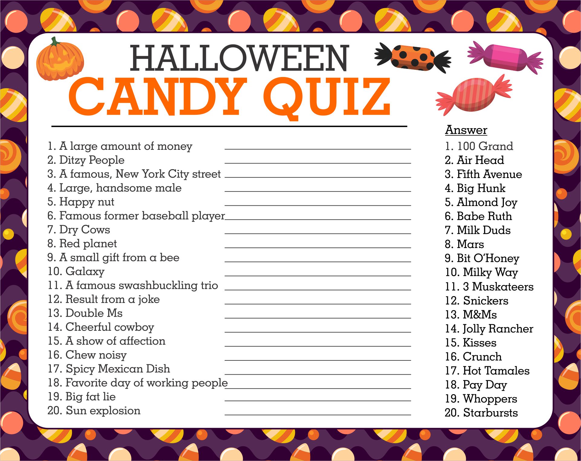 10 Best Free Printable Candy Quiz Printablee Com