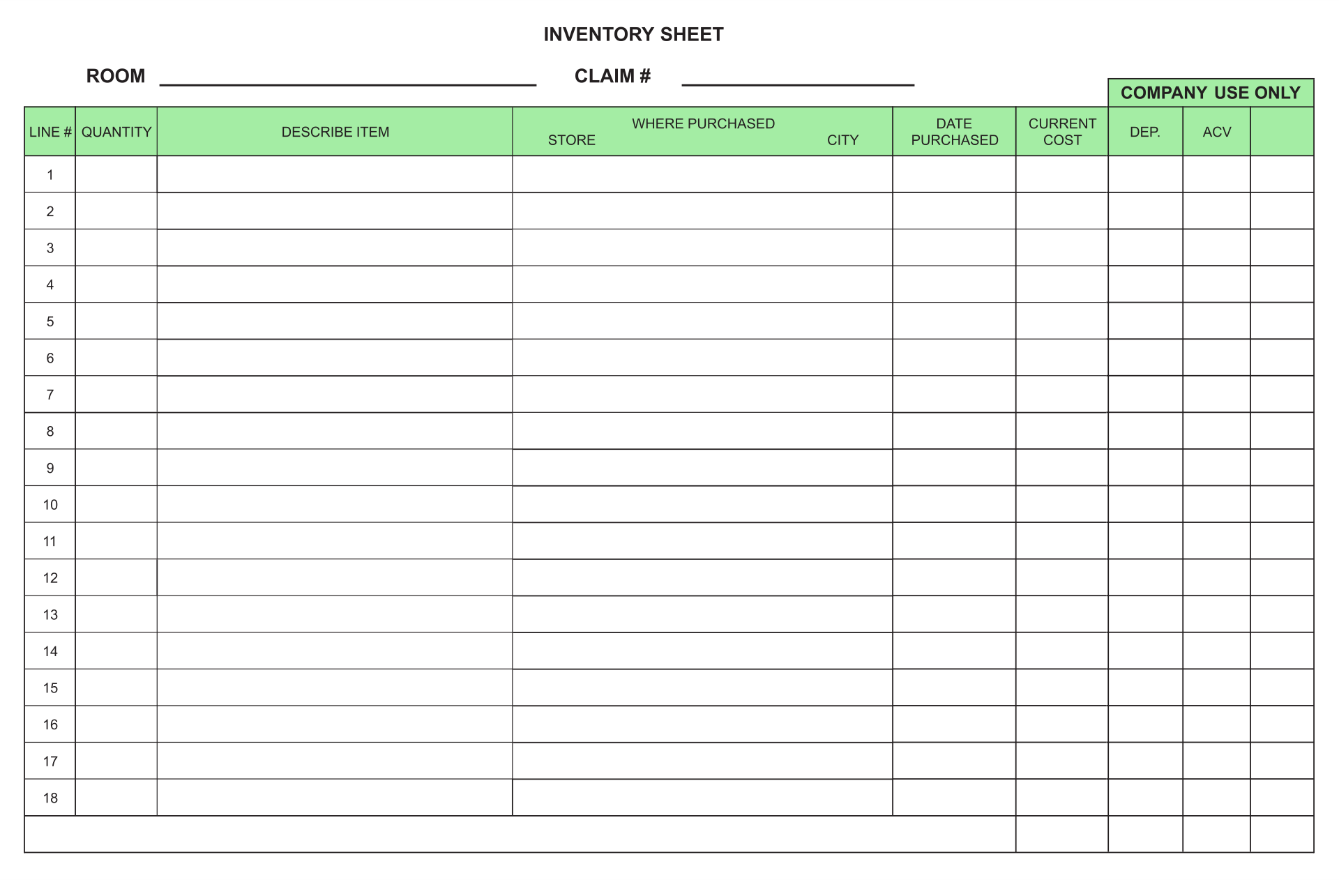 Printable Inventory Tracking Sheet Template