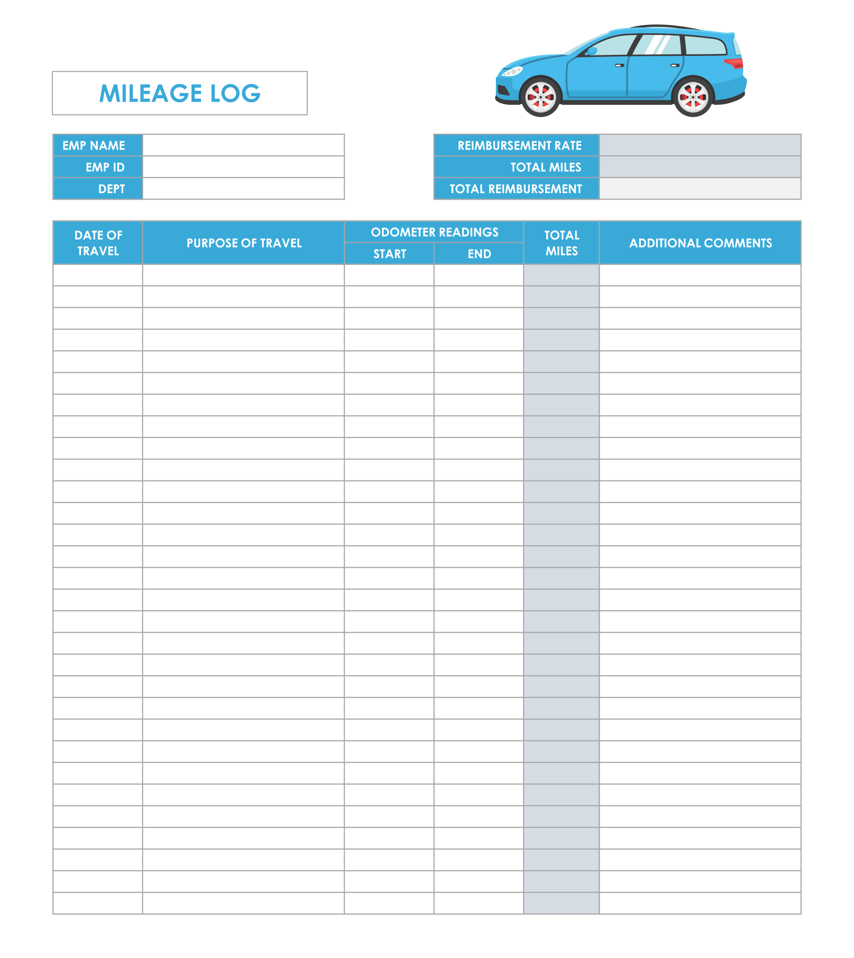 Printable Mileage Log Template For Self Employed