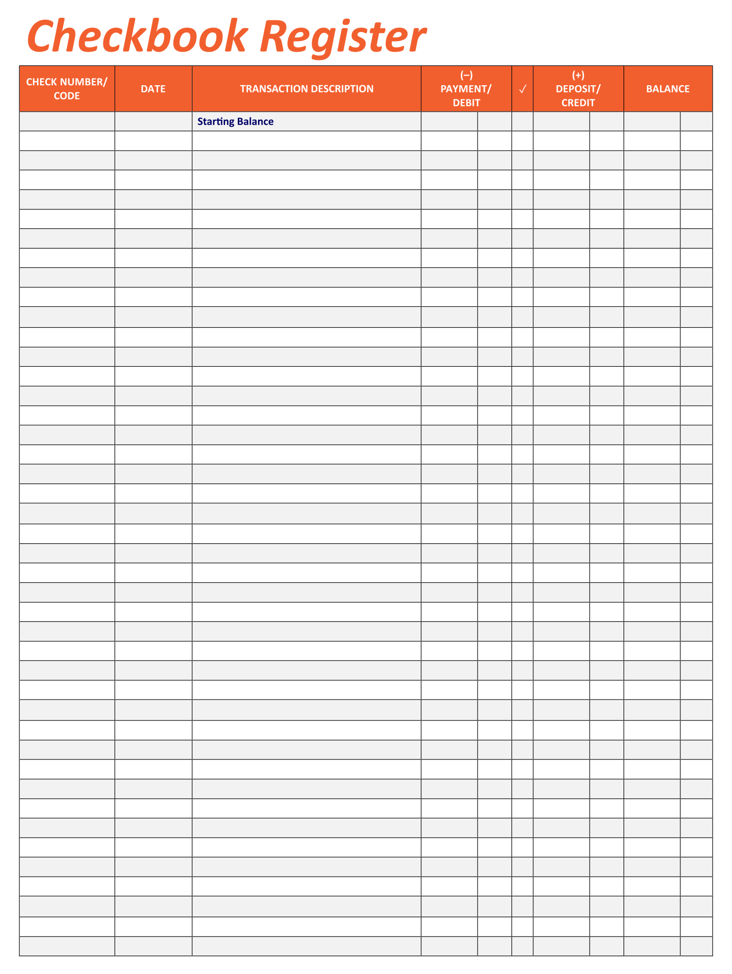 Printable Personal Checkbook Register