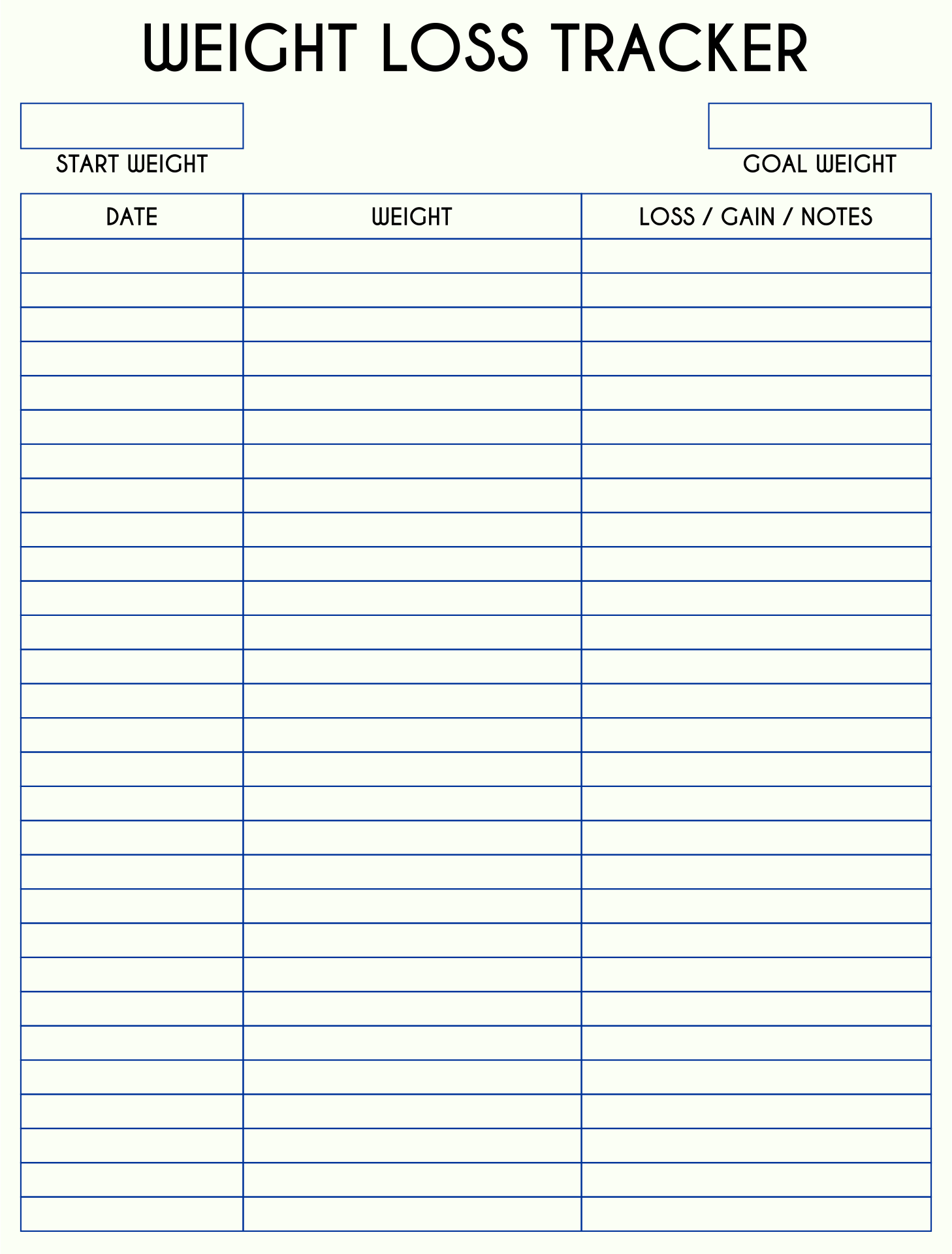 Printable Weight Loss Tracker Template